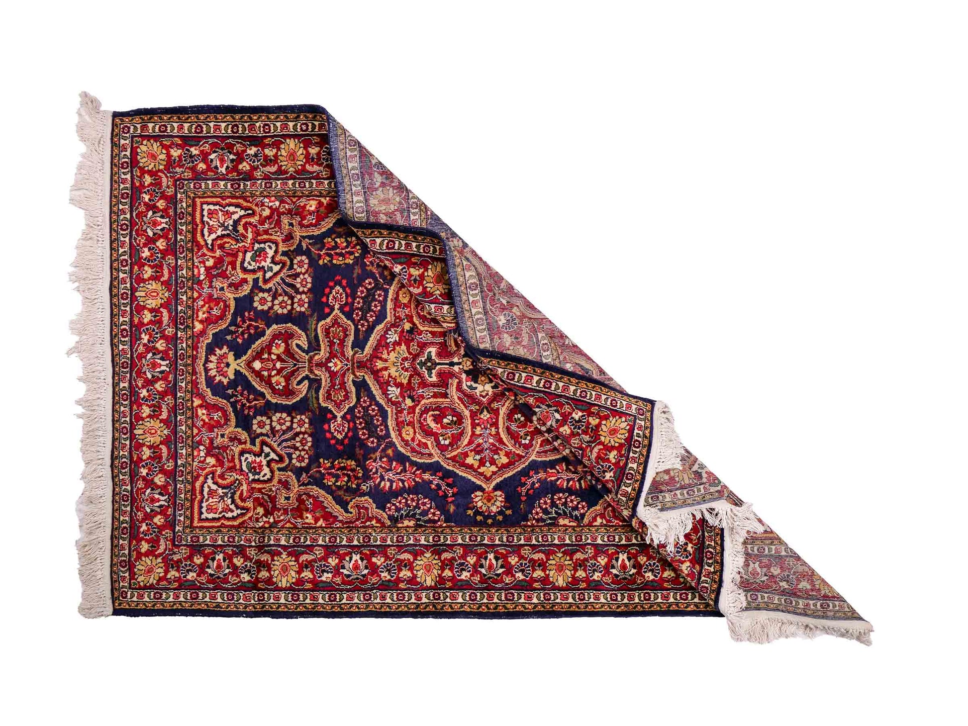 Feiner, handgeknüpfter Indo Isfahan Orientteppich aus Wolle von Khademi. Größe: 178 x 122 cm. Farbe Blau, rot. Verkauf durch JUPITER Intl.