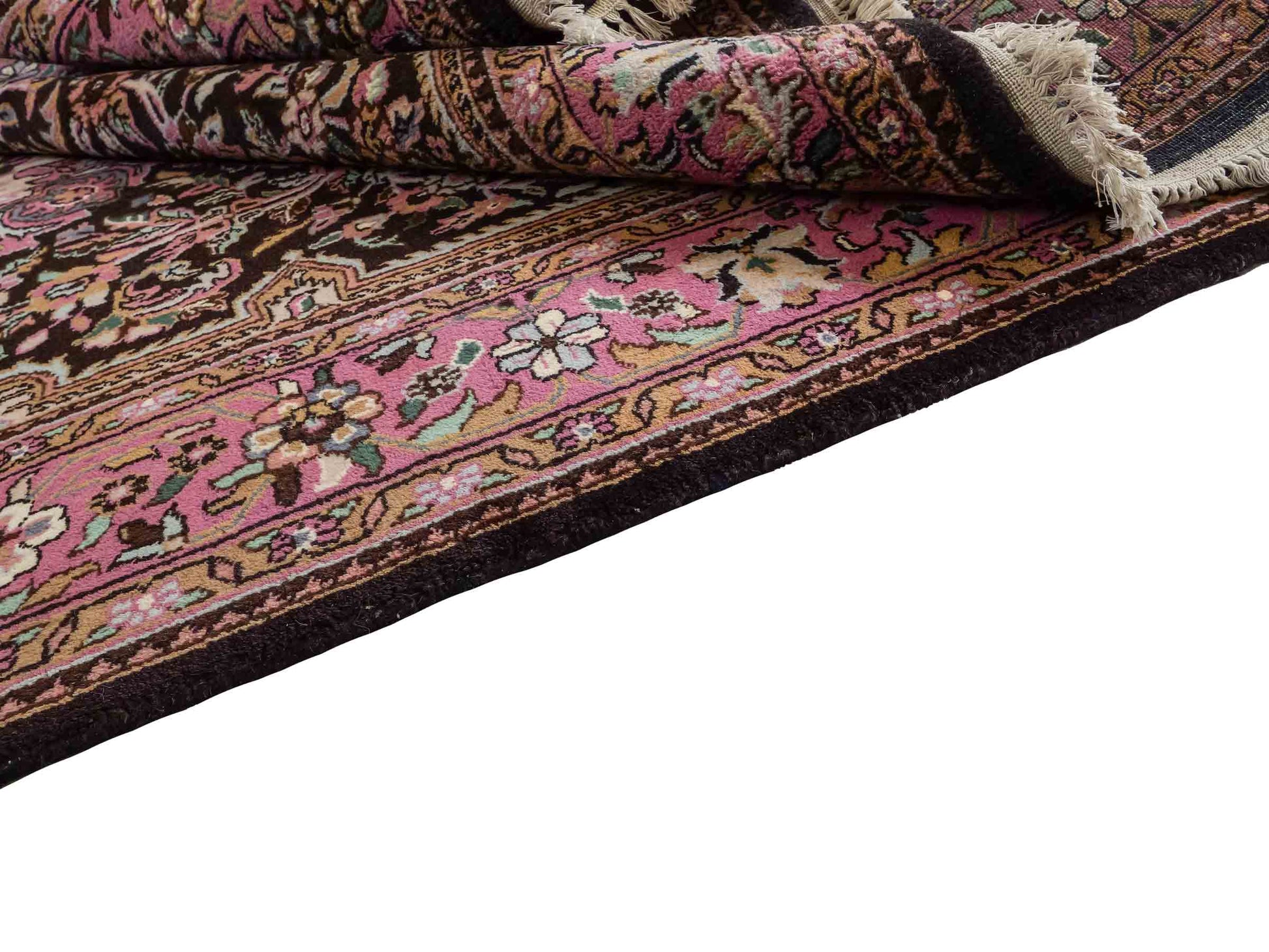Feiner, handgeknüpfter Indo Keshan Orientteppich aus Wolle von Khademi. Größe 269 x 170 cm. Farbe: Braun,, rosa. Verkauf durch JUPITER Intl.