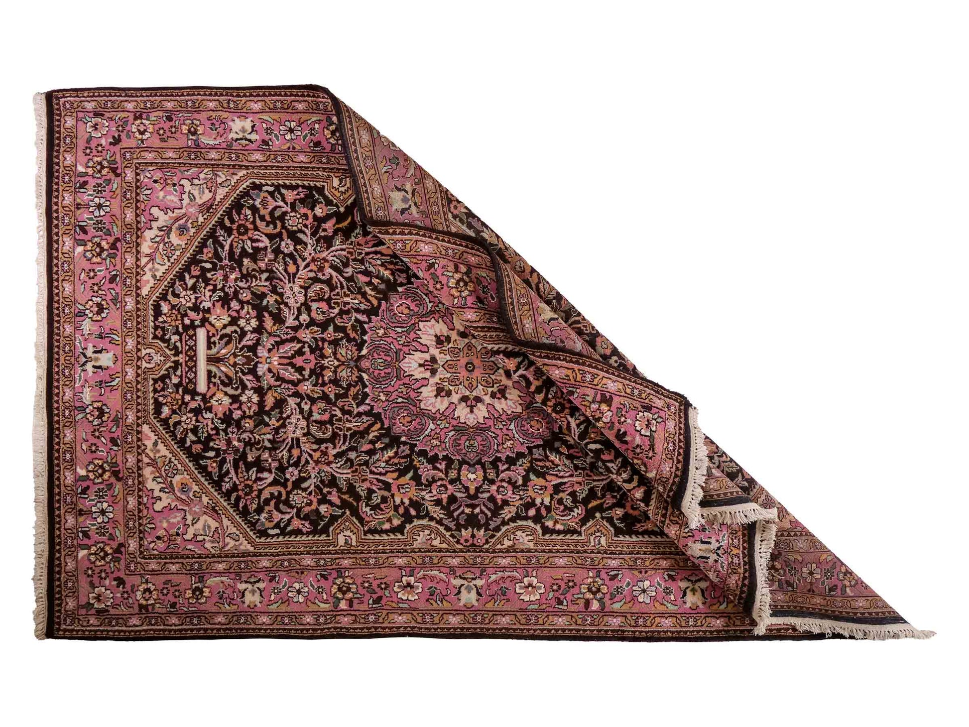 Feiner, handgeknüpfter Indo Keshan Orientteppich aus Wolle von Khademi. Größe 269 x 170 cm. Farbe: Braun,, rosa. Verkauf durch JUPITER Intl.
