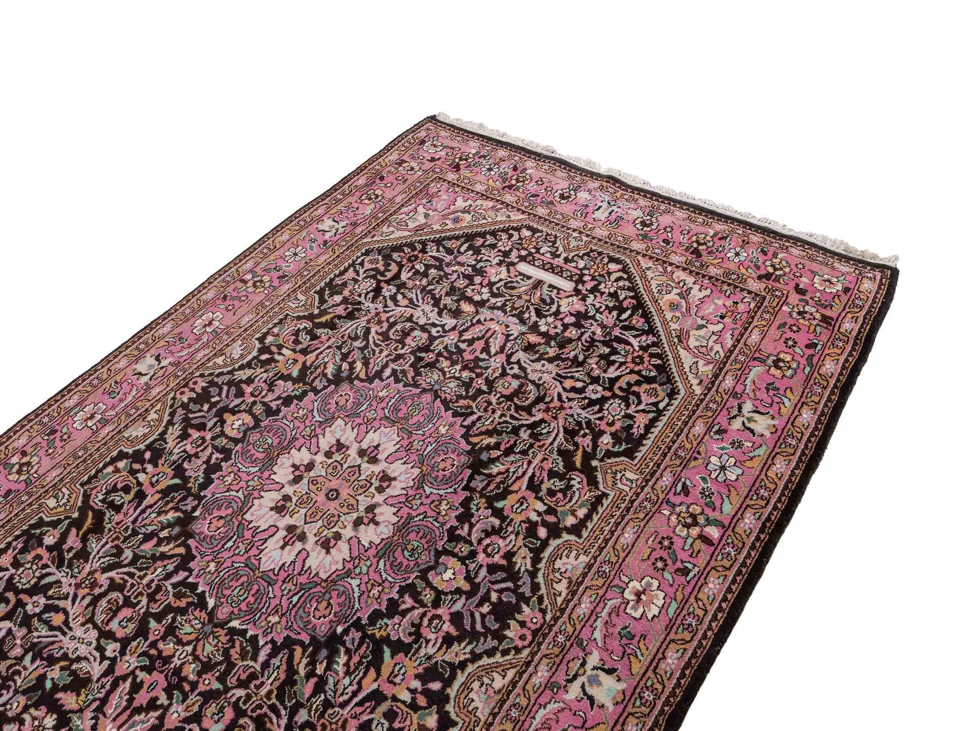 Feiner, handgeknüpfter Indo Keshan Orientteppich aus Wolle von Khademi. Größe 269 x 170 cm. Farbe: Braun,, rosa. Verkauf durch JUPITER Intl.