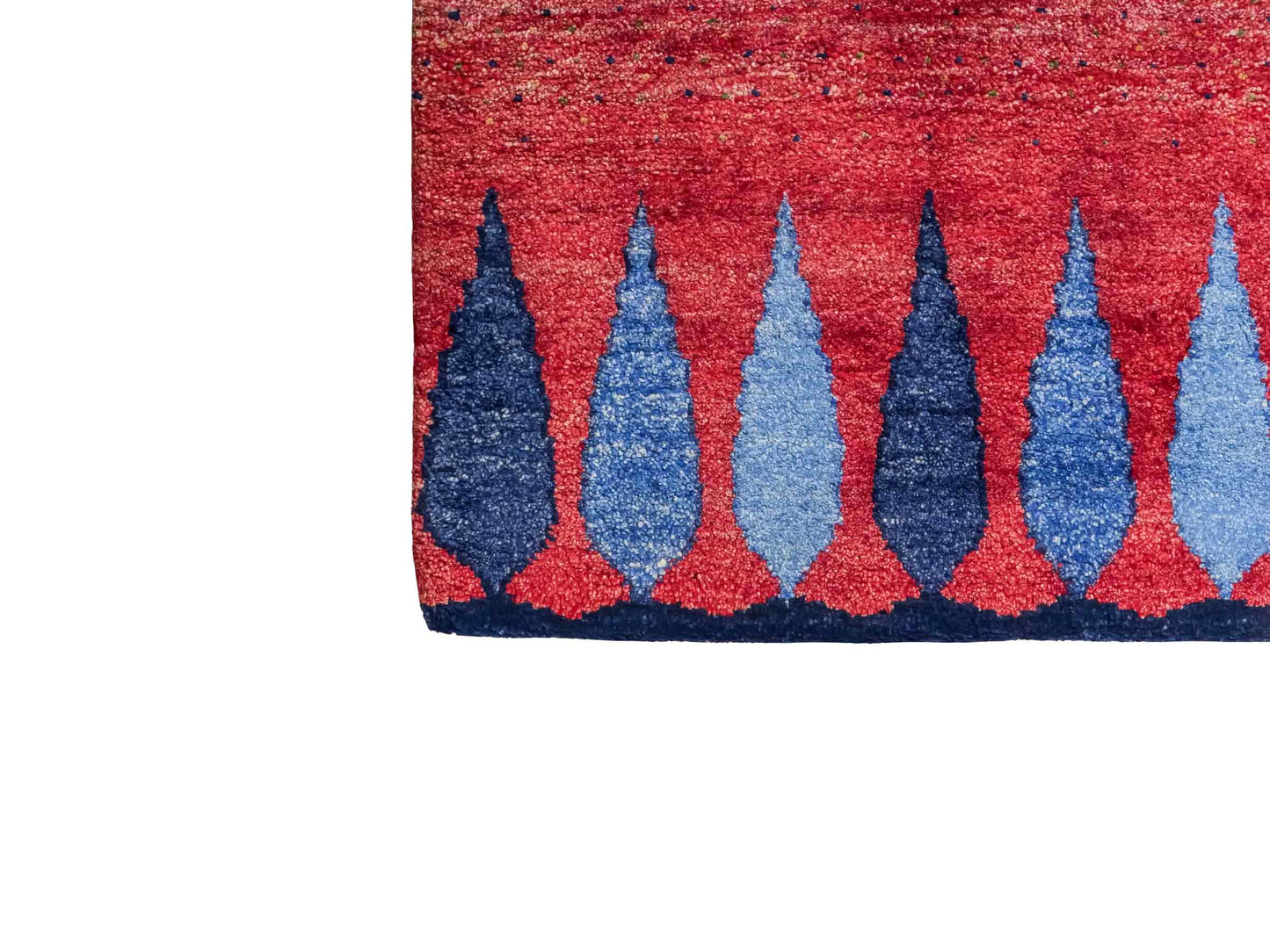 Handgeknüpfter Indo Loribaft Orientteppich von Khademi aus Viskose, Nomaden-Design, rot, blau. Von Hand geknüpft in Indien. Größe: 89x63cm. Teppichnummer: KB4-1742. Verkauf durch Jupiter Intl.