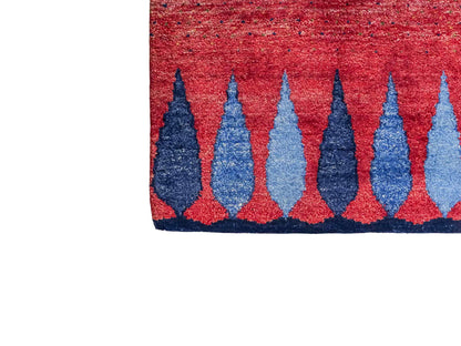 Handgeknüpfter Indo Loribaft Orientteppich von Khademi aus Viskose, Nomaden-Design, rot, blau. Von Hand geknüpft in Indien. Größe: 89x63cm. Teppichnummer: KB4-1742. Verkauf durch Jupiter Intl.