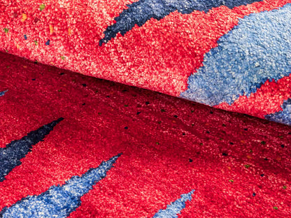 Handgeknüpfter Indo Loribaft Orientteppich von Khademi aus Viskose, Nomaden-Design, rot, blau. Von Hand geknüpft in Indien. Größe: 89x63cm. Teppichnummer: KB4-1742. Verkauf durch Jupiter Intl.