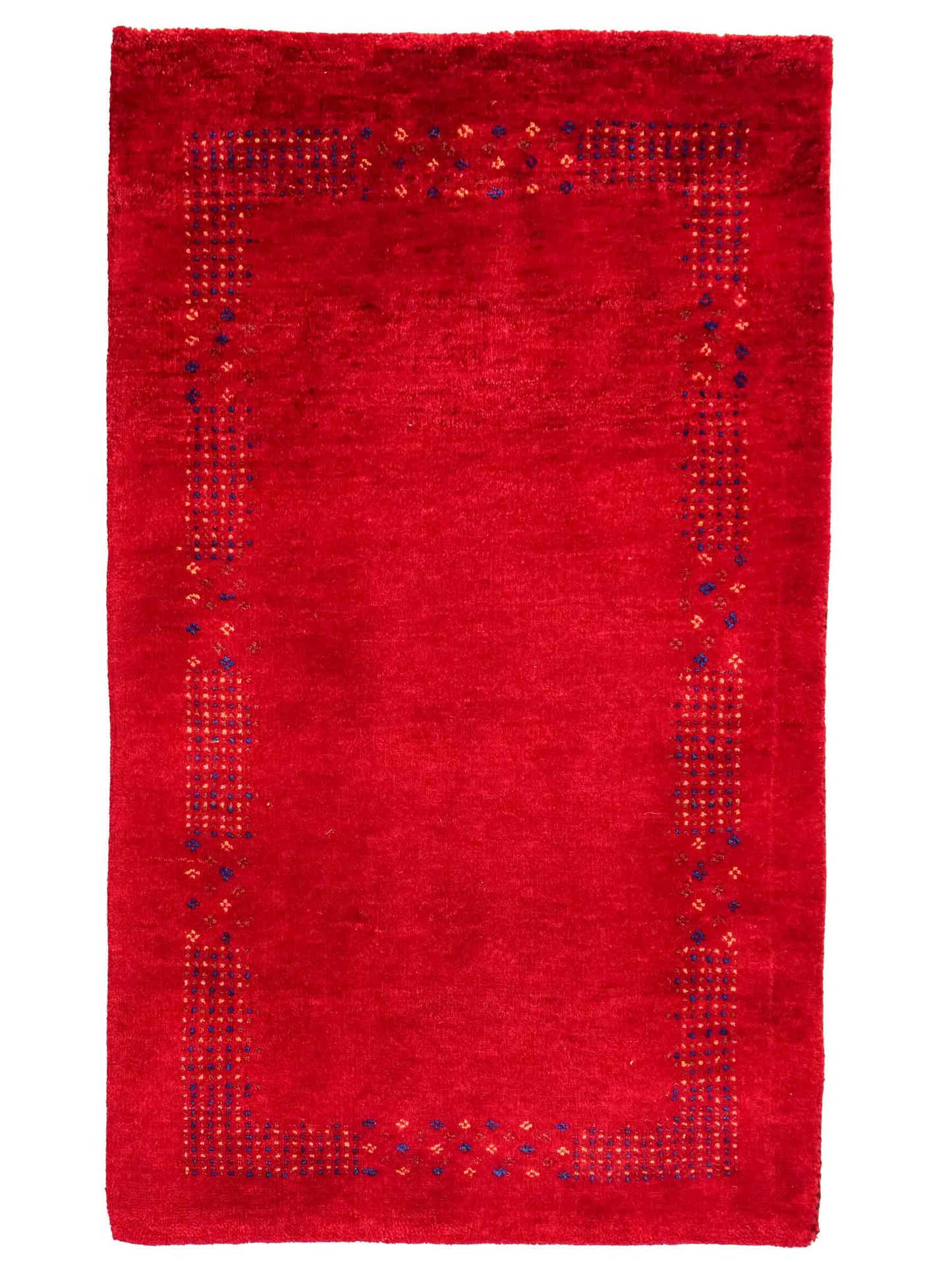 Handgeknüpfter Indo Loribaft Orientteppich von Khademi aus Wolle, rot. Geometrisches Nomaden-Design. Von Hand geknüpft in Indien. Größe: 100x60cm. Teppichnummer: KB4-1750. Verkauf durch Jupiter Intl.