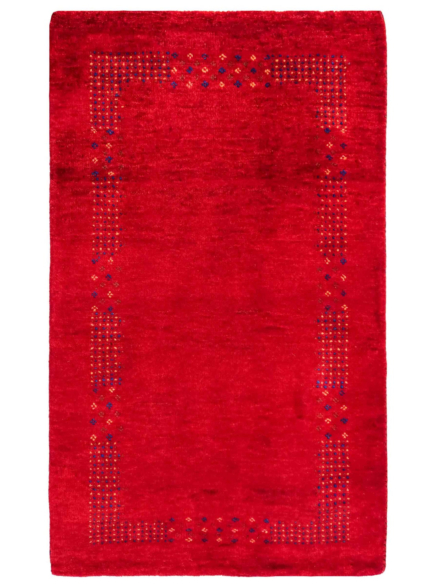 Handgeknüpfter Indo Loribaft Orientteppich von Khademi aus Wolle, rot. Geometrisches Nomaden-Design. Von Hand geknüpft in Indien. Größe: 100x61cm. Teppichnummer: KB4-1760. Verkauf durch Jupiter Intl.