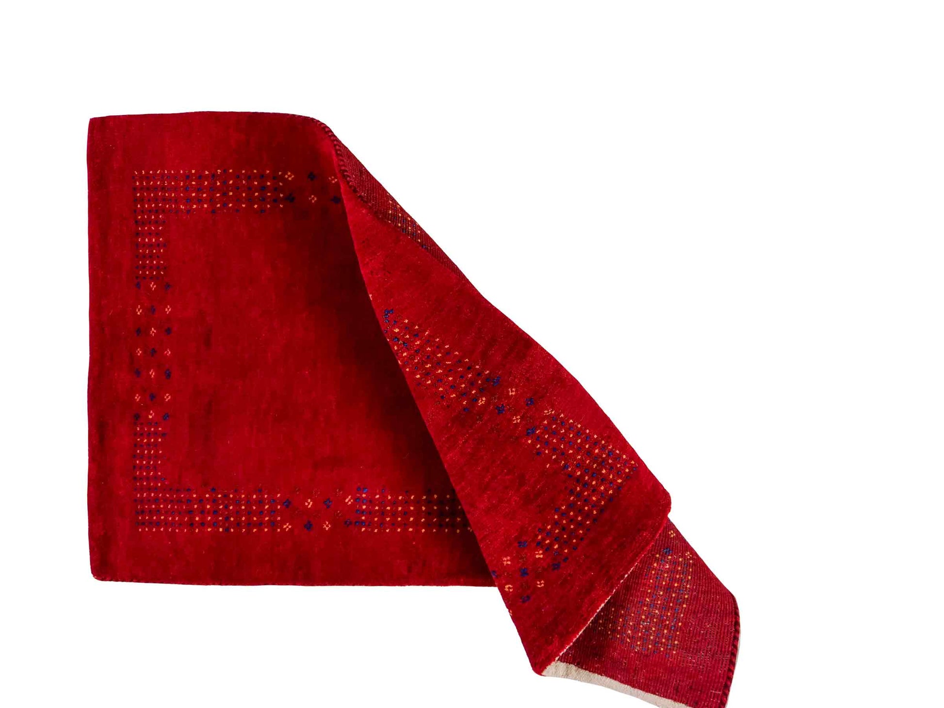 Handgeknüpfter Indo Loribaft Orientteppich von Khademi aus Wolle, rot. Geometrisches Nomaden-Design. Von Hand geknüpft in Indien. Größe: 100x61cm. Teppichnummer: KB4-1760. Verkauf durch Jupiter Intl.