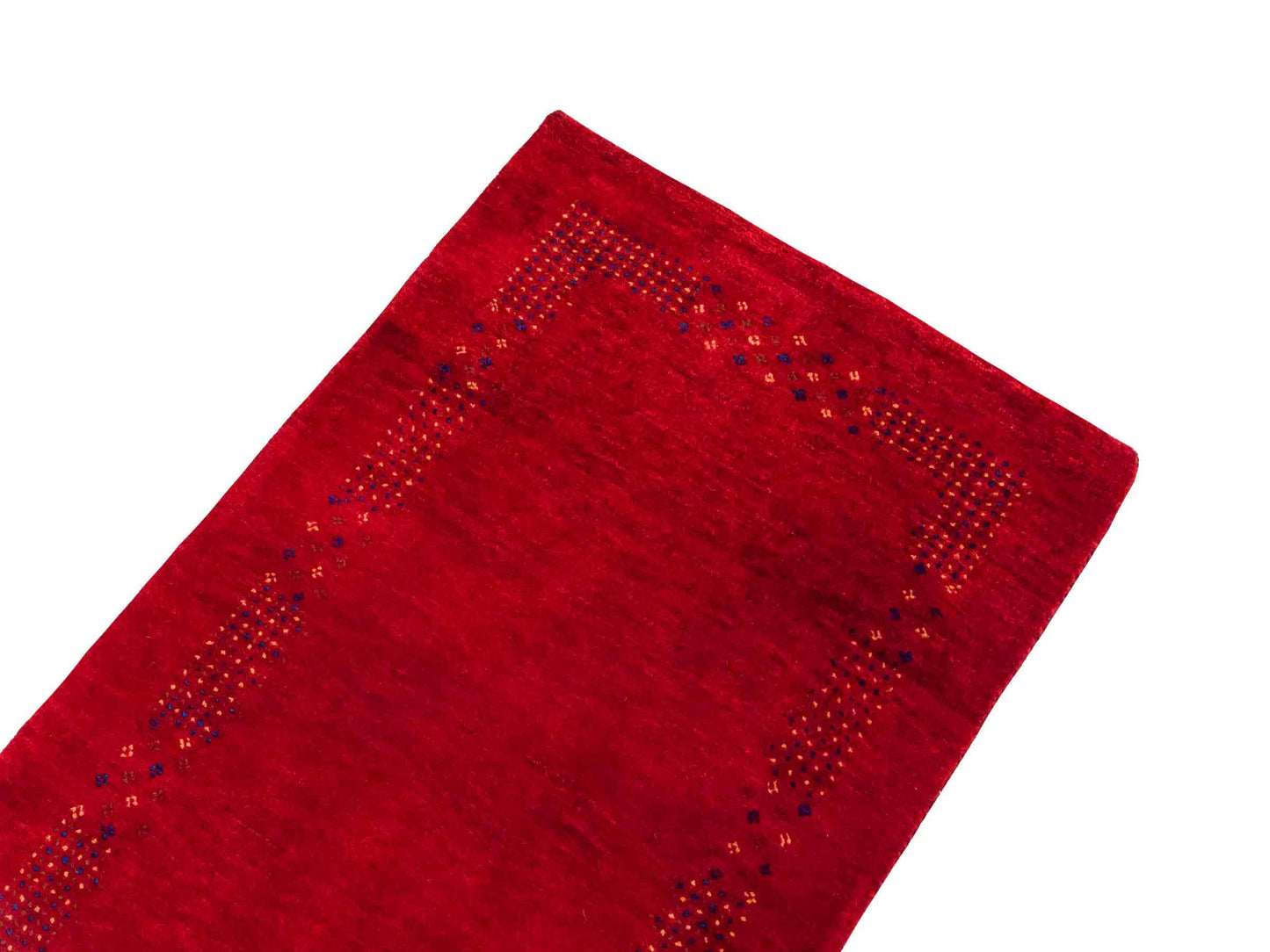 Handgeknüpfter Indo Loribaft Orientteppich von Khademi aus Wolle, rot. Geometrisches Nomaden-Design. Von Hand geknüpft in Indien. Größe: 100x61cm. Teppichnummer: KB4-1760. Verkauf durch Jupiter Intl.