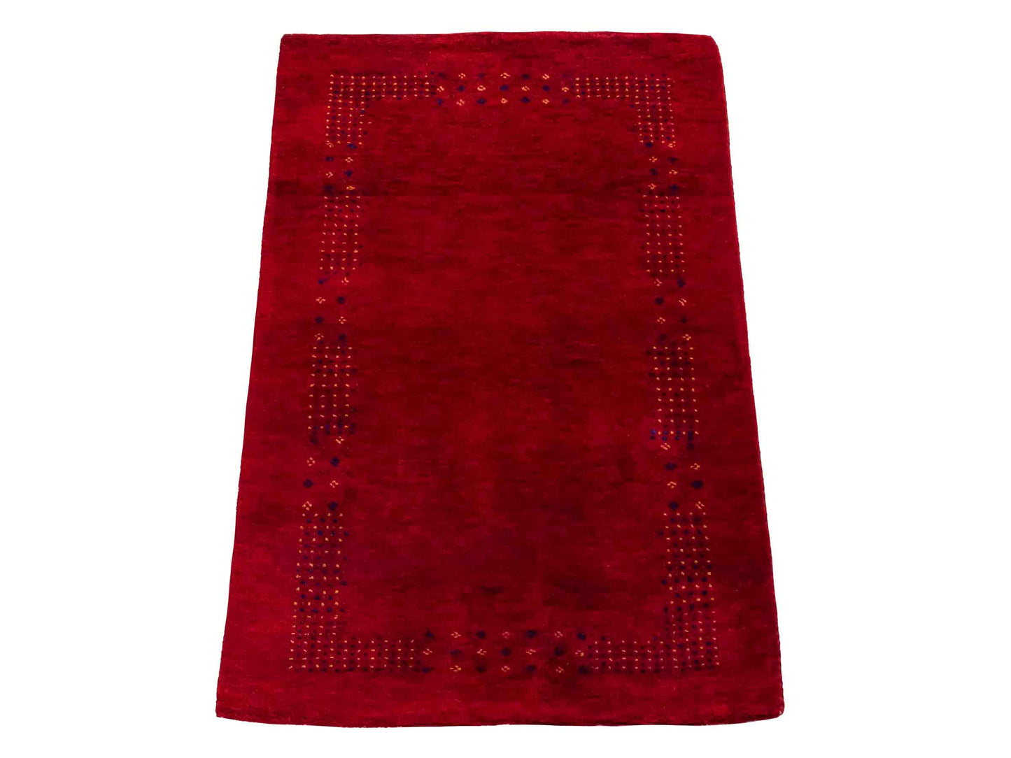 Handgeknüpfter Indo Loribaft Orientteppich von Khademi aus Wolle, rot. Geometrisches Nomaden-Design. Von Hand geknüpft in Indien. Größe: 100x61cm. Teppichnummer: KB4-1760. Verkauf durch Jupiter Intl.