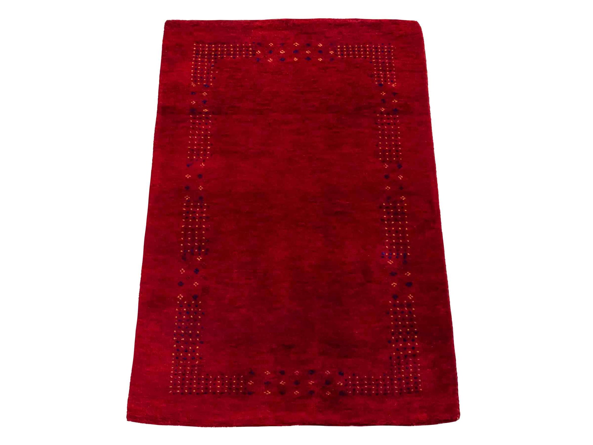 Handgeknüpfter Indo Loribaft Orientteppich von Khademi aus Wolle, rot. Geometrisches Nomaden-Design. Von Hand geknüpft in Indien. Größe: 100x61cm. Teppichnummer: KB4-1760. Verkauf durch Jupiter Intl.