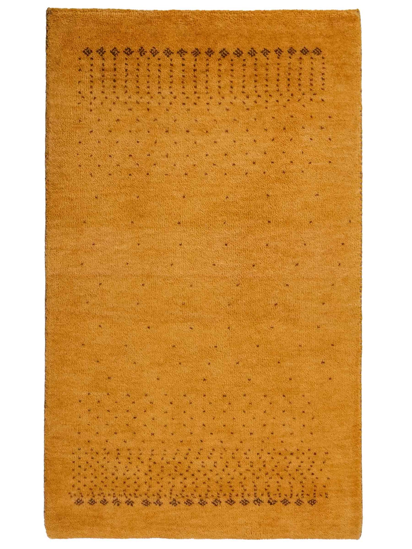 Handgeknüpfter Indo Loribaft Orientteppich von Khademi aus Wolle, gold. Geometrisches Nomaden-Design. Von Hand geknüpft in Indien. Größe: 90x57cm. Teppichnummer: KB4-1752. Verkauf durch Jupiter Intl.