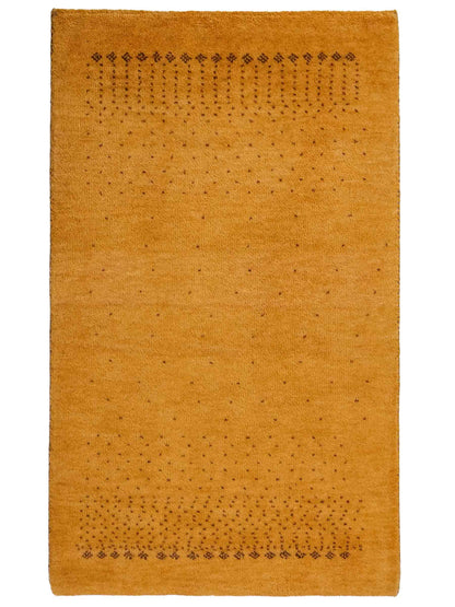 Handgeknüpfter Indo Loribaft Orientteppich von Khademi aus Wolle, gold. Geometrisches Nomaden-Design. Von Hand geknüpft in Indien. Größe: 90x57cm. Teppichnummer: KB4-1752. Verkauf durch Jupiter Intl.
