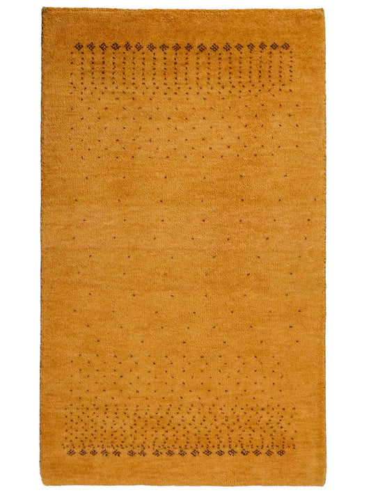 Handgeknüpfter Indo Loribaft Orientteppich von Khademi aus Wolle, gold. Geometrisches Nomaden-Design. Von Hand geknüpft in Indien. Größe: 90x57cm. Teppichnummer: KB4-1752. Verkauf durch Jupiter Intl.