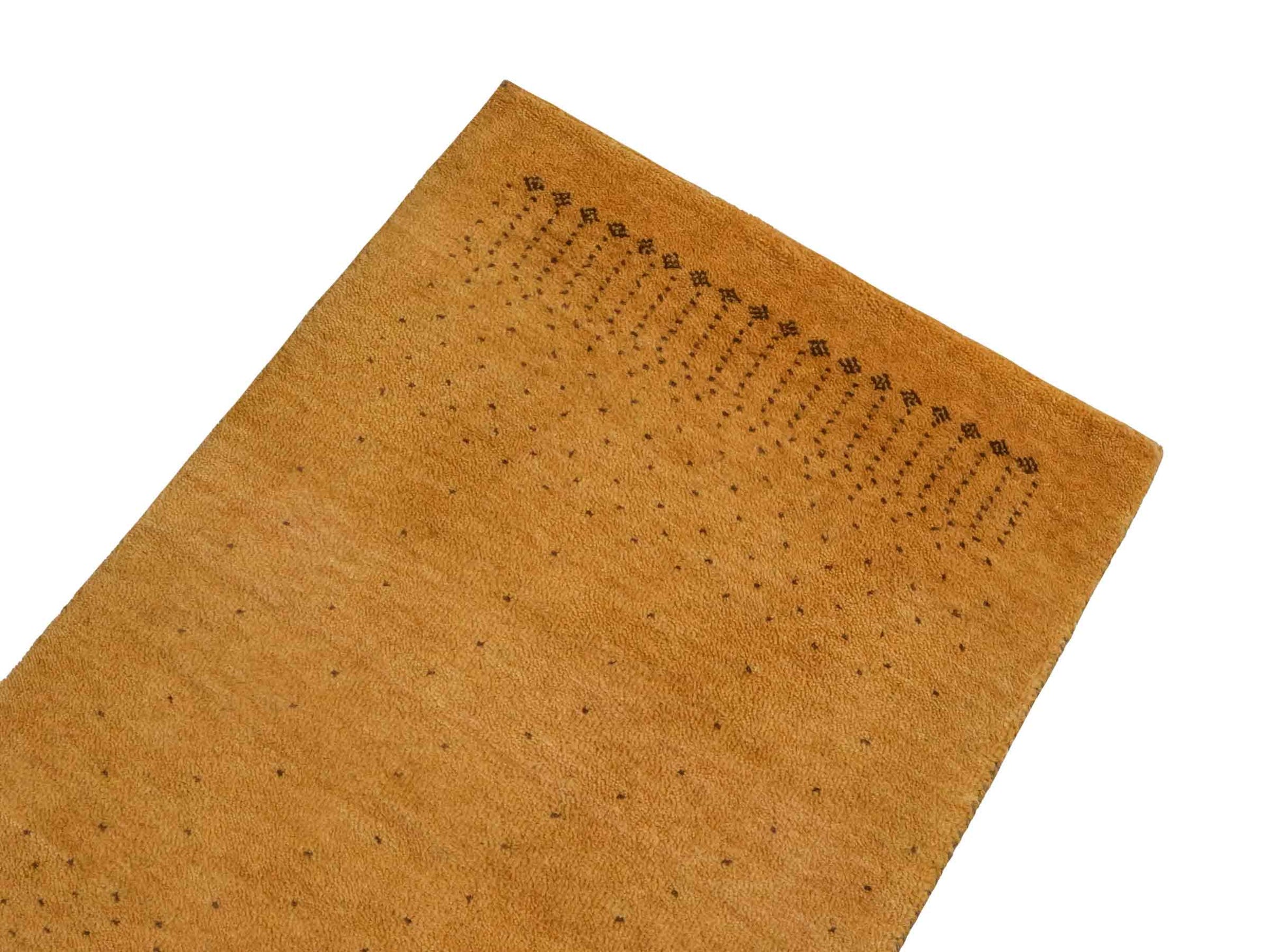 Handgeknüpfter Indo Loribaft Orientteppich von Khademi aus Wolle, gold. Geometrisches Nomaden-Design. Von Hand geknüpft in Indien. Größe: 90x57cm. Teppichnummer: KB4-1752. Verkauf durch Jupiter Intl.