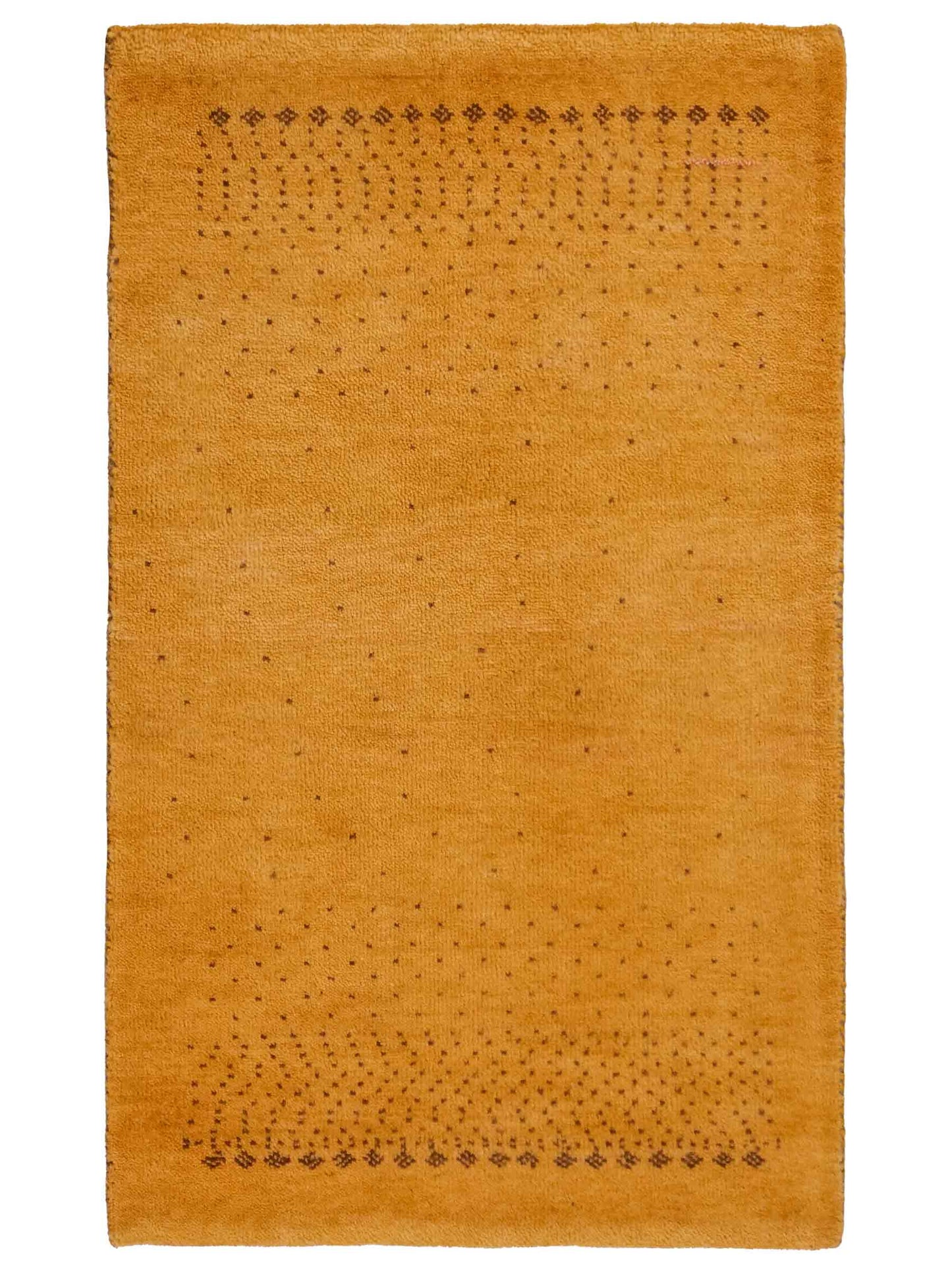 Handgeknüpfter Indo Loribaft Orientteppich von Khademi aus Wolle, gold. Geometrisches Nomaden-Design. Von Hand geknüpft in Indien. Größe: 90x58cm. Teppichnummer: KB4-1716. Verkauf durch Jupiter Intl.