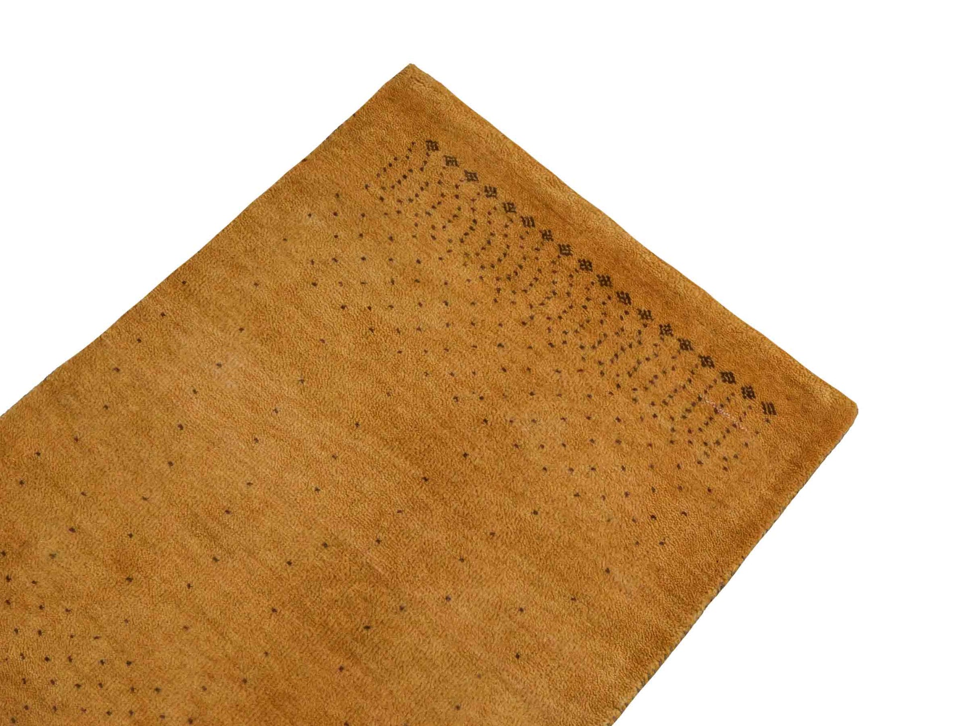 Handgeknüpfter Indo Loribaft Orientteppich von Khademi aus Wolle, gold. Geometrisches Nomaden-Design. Von Hand geknüpft in Indien. Größe: 90x58cm. Teppichnummer: KB4-1716. Verkauf durch Jupiter Intl.