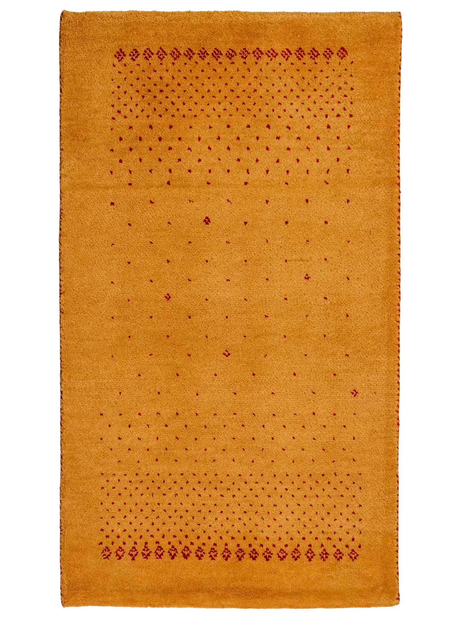 Handgeknüpfter Indo Loribaft Orientteppich von Khademi aus Wolle, gold. Geometrisches Nomaden-Design. Von Hand geknüpft in Indien. Größe: 90x59cm. Teppichnummer: KB4-1753. Verkauf durch Jupiter Intl.