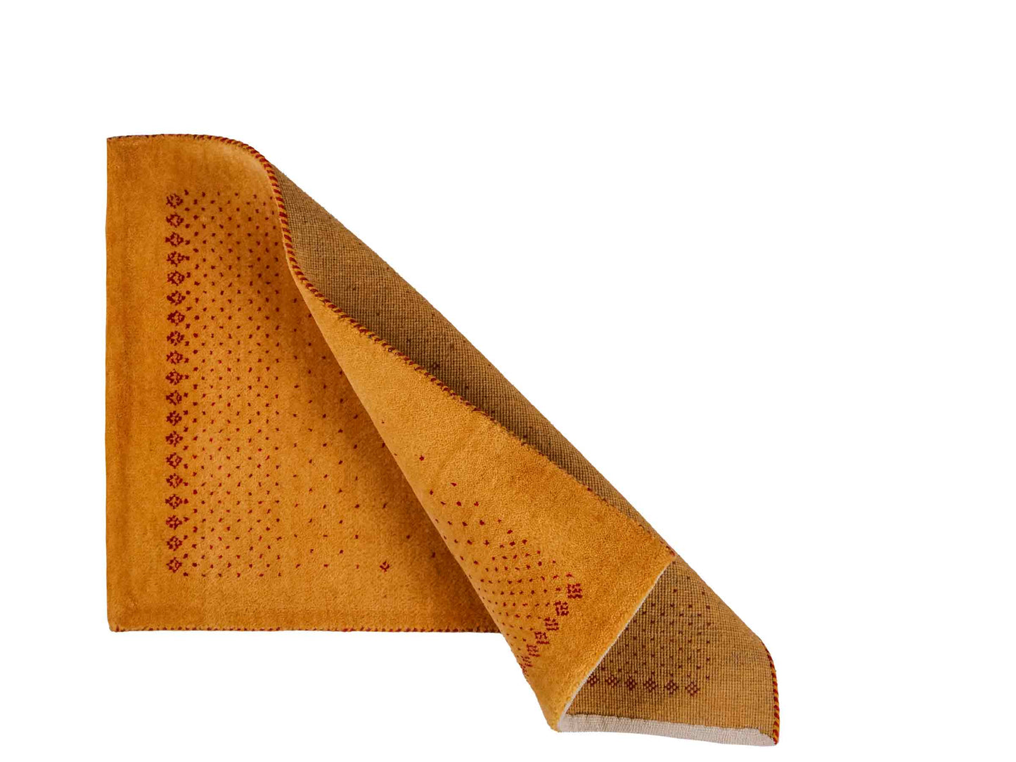 Handgeknüpfter Indo Loribaft Orientteppich von Khademi aus Wolle, gold. Geometrisches Nomaden-Design. Von Hand geknüpft in Indien. Größe: 90x59cm. Teppichnummer: KB4-1753. Verkauf durch Jupiter Intl.