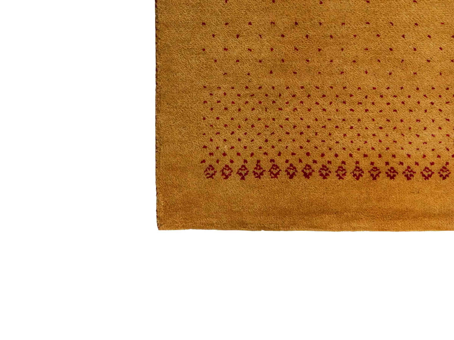 Handgeknüpfter Indo Loribaft Orientteppich von Khademi aus Wolle, gold. Geometrisches Nomaden-Design. Von Hand geknüpft in Indien. Größe: 90x59cm. Teppichnummer: KB4-1753. Verkauf durch Jupiter Intl.