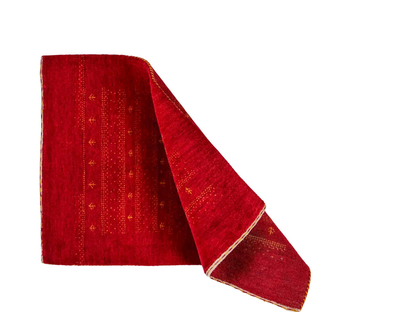 Handgeknüpfter Indo Loribaft Orientteppich von Khademi aus Wolle, rot. Geometrisches Nomaden-Design. Von Hand geknüpft in Indien. Größe: 90x63cm. Teppichnummer: KB4-1756. Verkauf durch Jupiter Intl.