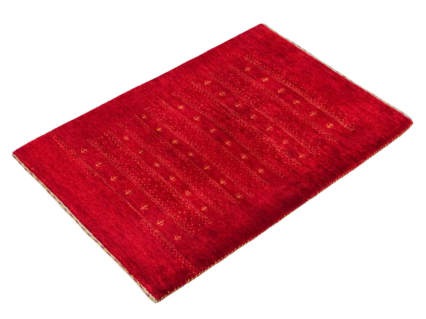 Handgeknüpfter Indo Loribaft Orientteppich von Khademi aus Wolle, rot. Geometrisches Nomaden-Design. Von Hand geknüpft in Indien. Größe: 90x63cm. Teppichnummer: KB4-1756. Verkauf durch Jupiter Intl.