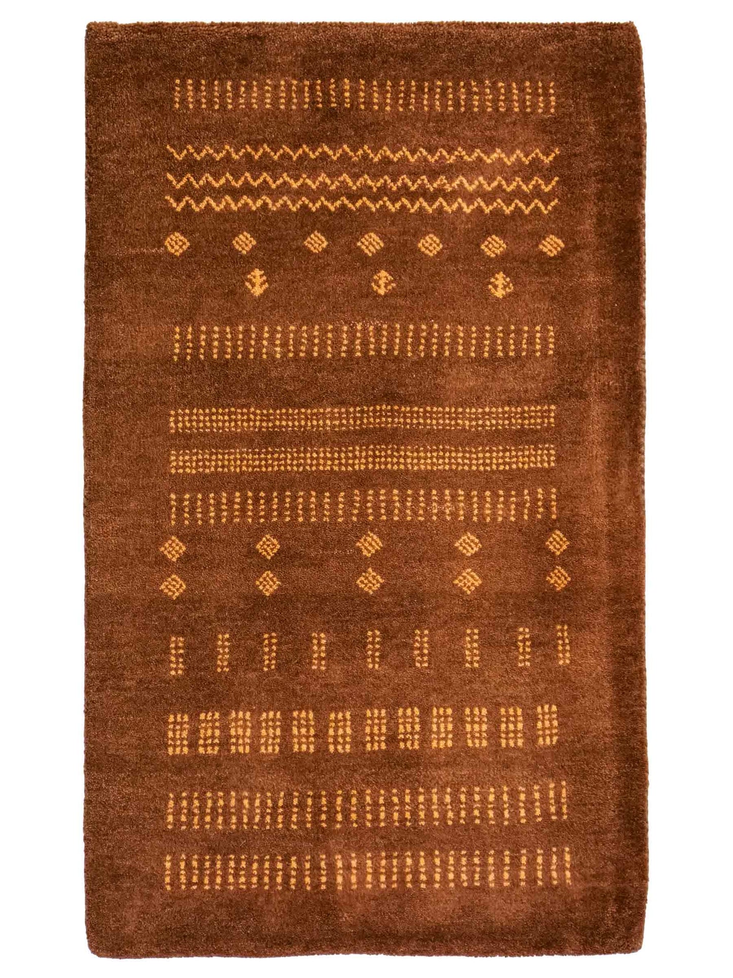 Handgeknüpfter Indo Loribaft Orientteppich von Khademi aus Wolle, braun. Geometrisches Nomaden-Design. Von Hand geknüpft in Indien. Größe: 91x61cm. Teppichnummer: KB4-1757. Verkauf durch Jupiter Intl.