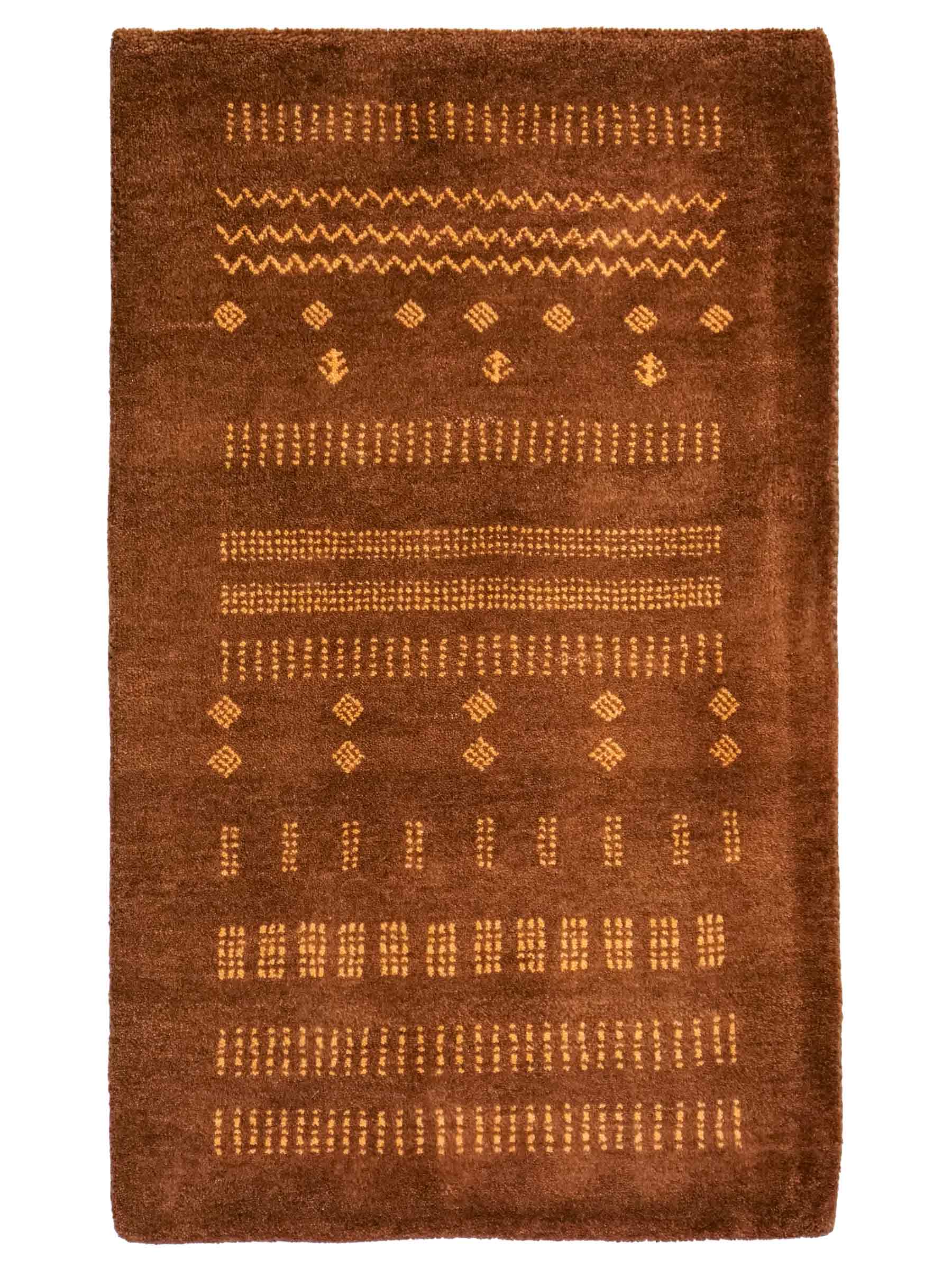 Handgeknüpfter Indo Loribaft Orientteppich von Khademi aus Wolle, braun. Geometrisches Nomaden-Design. Von Hand geknüpft in Indien. Größe: 91x61cm. Teppichnummer: KB4-1757. Verkauf durch Jupiter Intl.