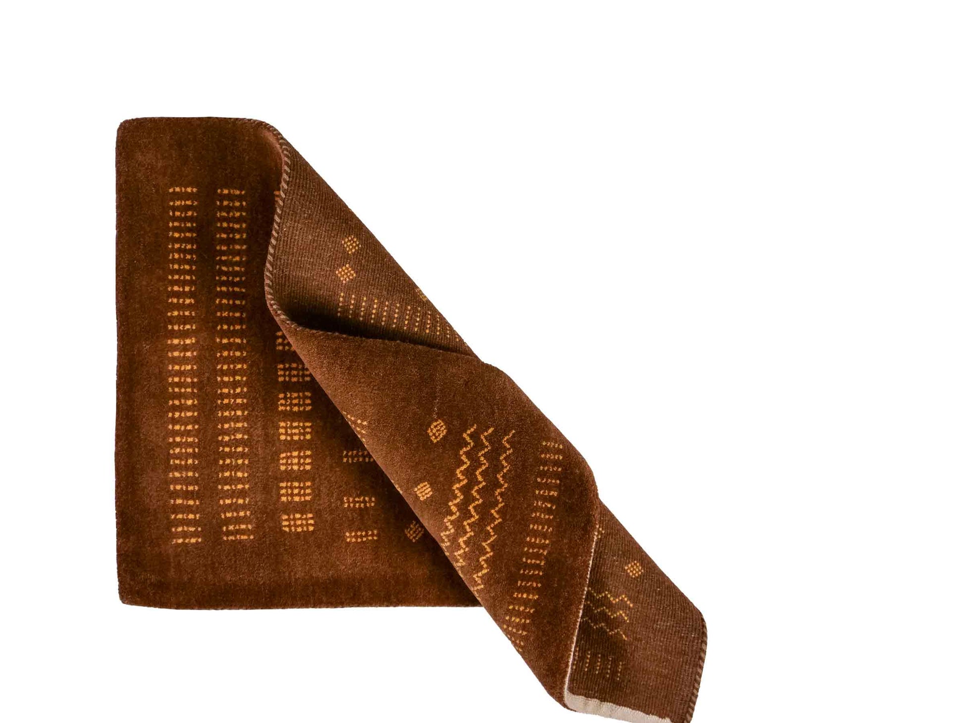 Handgeknüpfter Indo Loribaft Orientteppich von Khademi aus Wolle, braun. Geometrisches Nomaden-Design. Von Hand geknüpft in Indien. Größe: 91x61cm. Teppichnummer: KB4-1757. Verkauf durch Jupiter Intl.