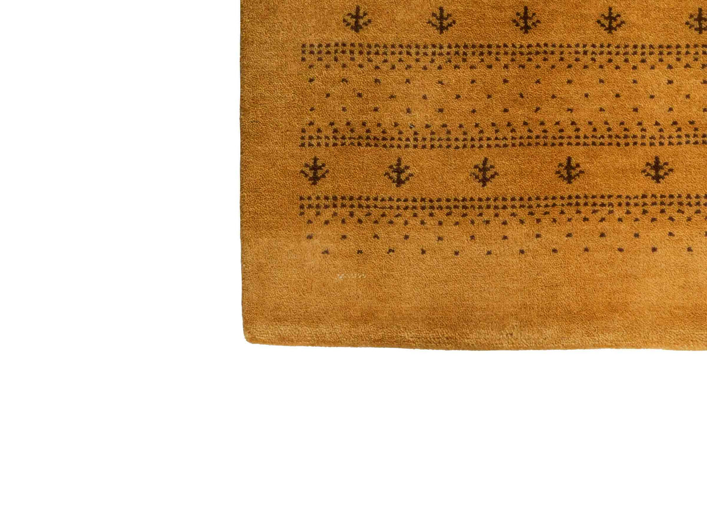 Handgeknüpfter Indo Loribaft Orientteppich von Khademi aus Wolle, gold. Geometrisches Nomaden-Design. Von Hand geknüpft in Indien. Größe: 91x61cm. Teppichnummer: KB4-1744. Verkauf durch Jupiter Intl.