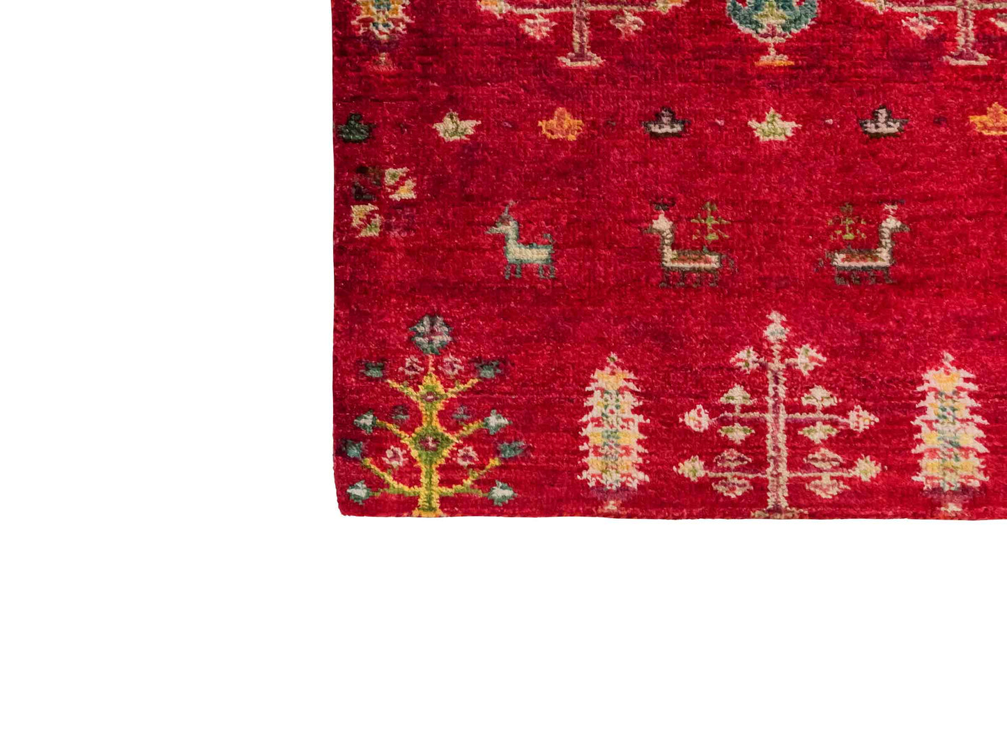 Handgeknüpfter Indo Loribaft Orientteppich von Khademi aus Wolle, rot. Florales Nomaden-Design. Von Hand geknüpft in Indien. Größe: 91x63cm. Teppichnummer: KB4-1747. Verkauf durch Jupiter Intl.