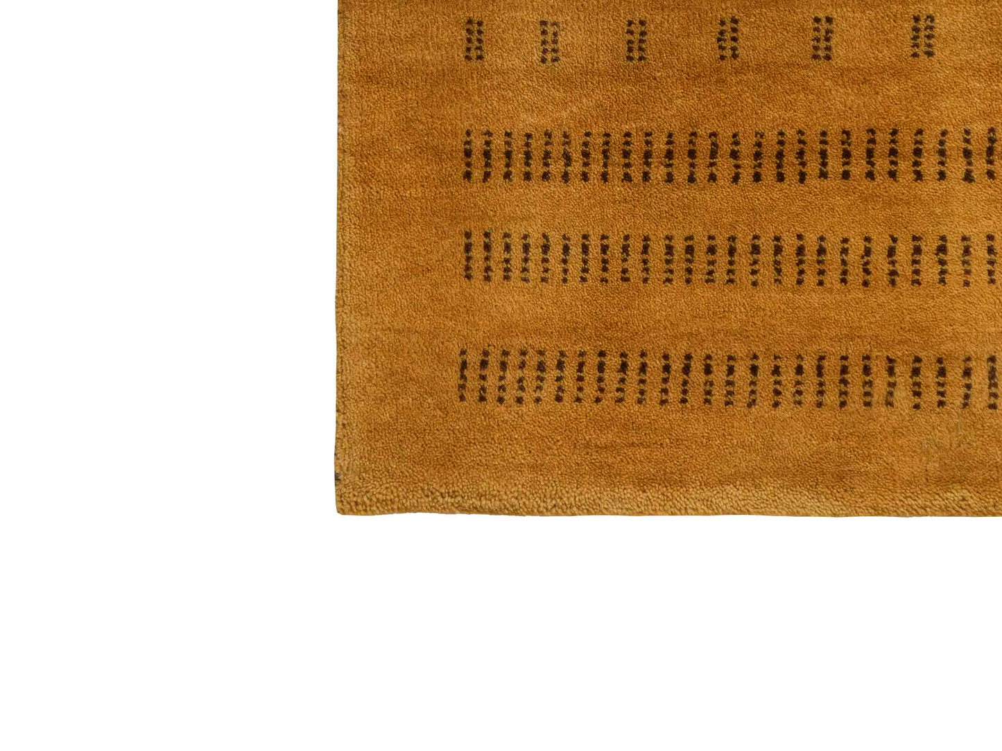 Handgeknüpfter Indo Loribaft Orientteppich von Khademi aus Wolle, gold. Geometrisches Nomaden-Design. Von Hand geknüpft in Indien. Größe: 92x59cm. Teppichnummer: KB4-1734. Verkauf durch Jupiter Intl.