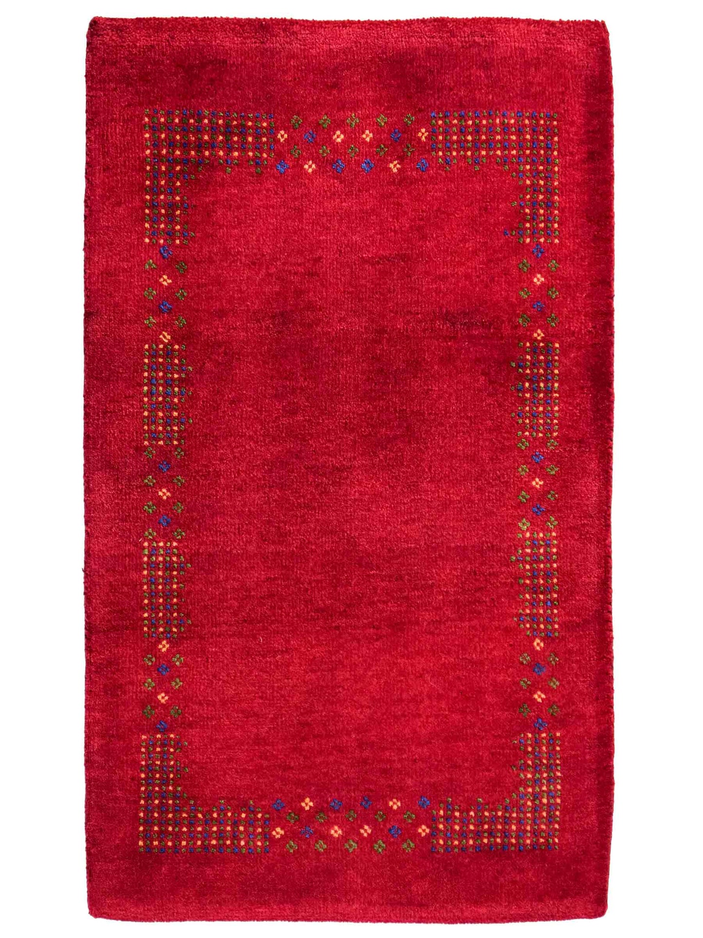 Handgeknüpfter Indo Loribaft Orientteppich von Khademi aus Wolle, rot. Geometrisches Nomaden-Design. Von Hand geknüpft in Indien. Größe: 92x62cm. Teppichnummer: KB4-1729. Verkauf durch Jupiter Intl.