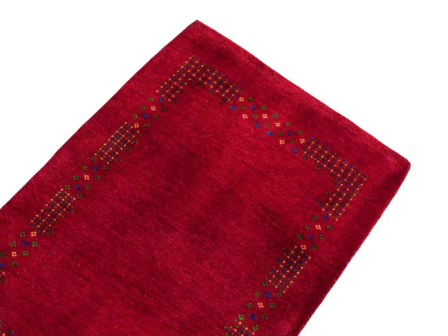 Handgeknüpfter Indo Loribaft Orientteppich von Khademi aus Wolle, rot. Geometrisches Nomaden-Design. Von Hand geknüpft in Indien. Größe: 92x62cm. Teppichnummer: KB4-1729. Verkauf durch Jupiter Intl.