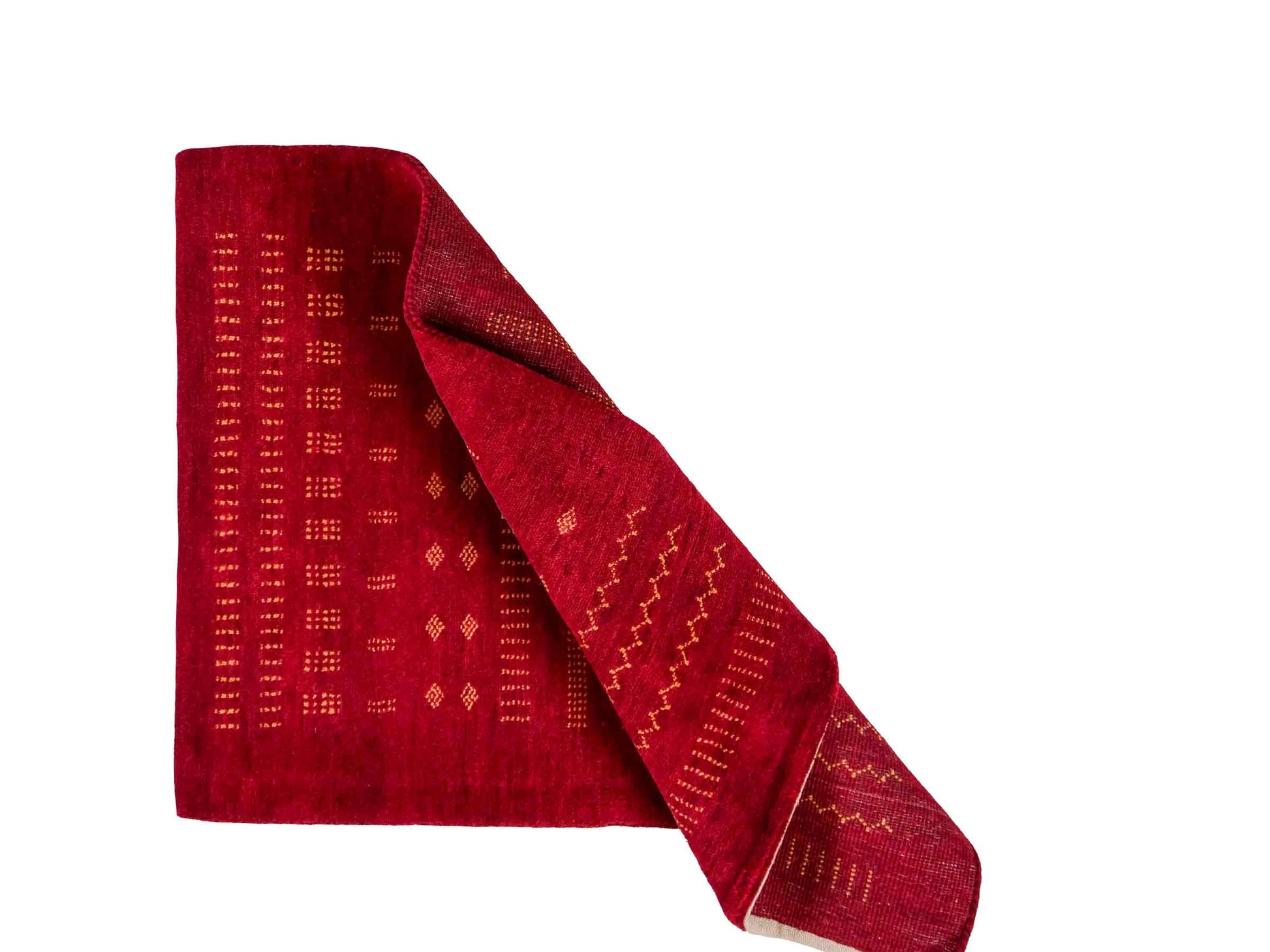 Handgeknüpfter Indo Loribaft Orientteppich von Khademi aus Wolle, rot. Geometrisches Nomaden-Design. Von Hand geknüpft in Indien. Größe: 92x65cm. Teppichnummer: KB4-1764. Verkauf durch Jupiter Intl.