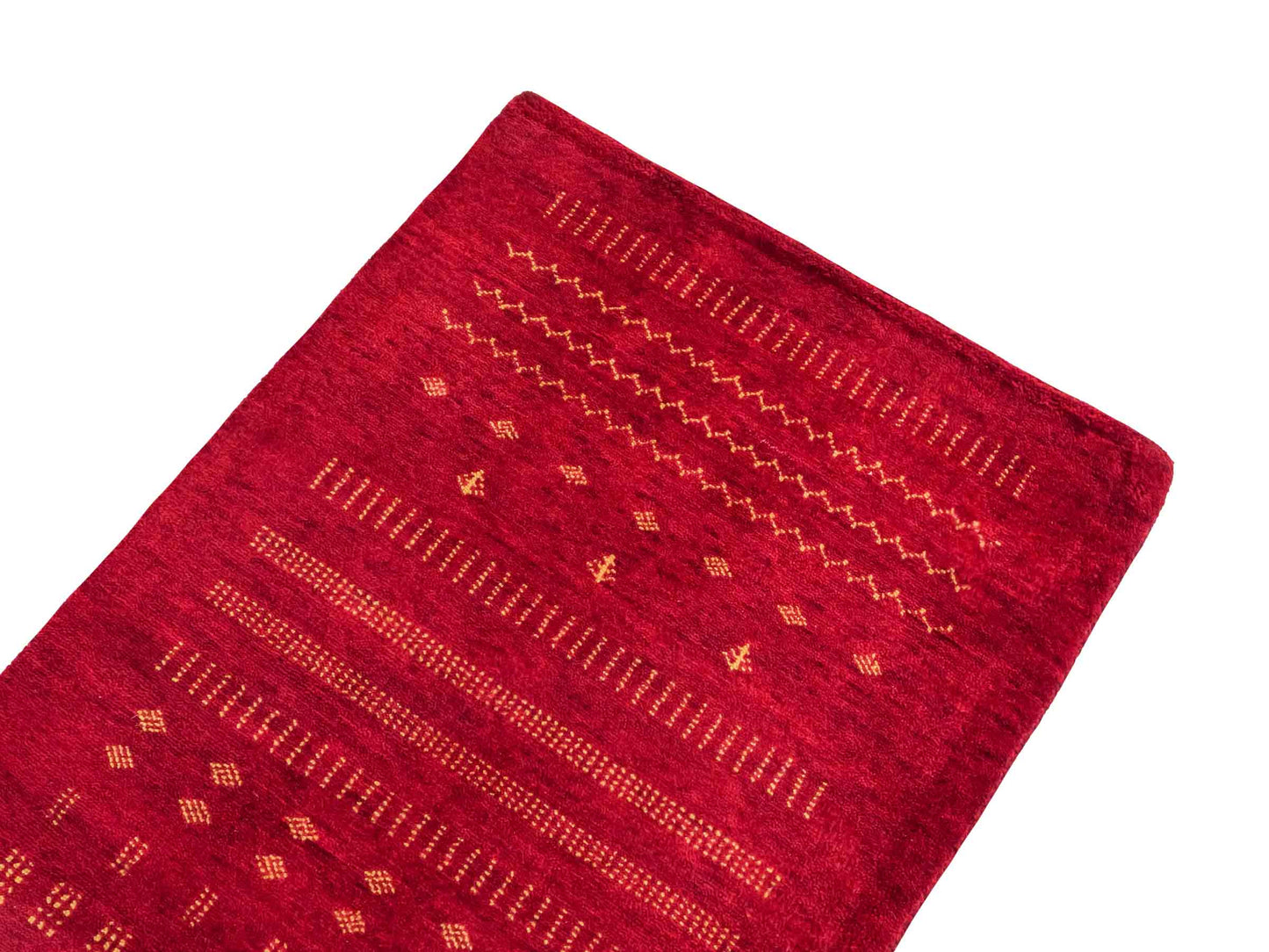 Handgeknüpfter Indo Loribaft Orientteppich von Khademi aus Wolle, rot. Geometrisches Nomaden-Design. Von Hand geknüpft in Indien. Größe: 92x65cm. Teppichnummer: KB4-1764. Verkauf durch Jupiter Intl.