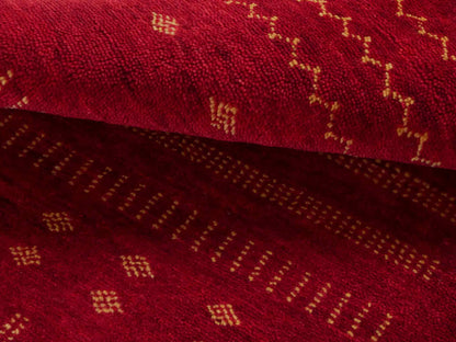 Handgeknüpfter Indo Loribaft Orientteppich von Khademi aus Wolle, rot. Geometrisches Nomaden-Design. Von Hand geknüpft in Indien. Größe: 92x65cm. Teppichnummer: KB4-1764. Verkauf durch Jupiter Intl.