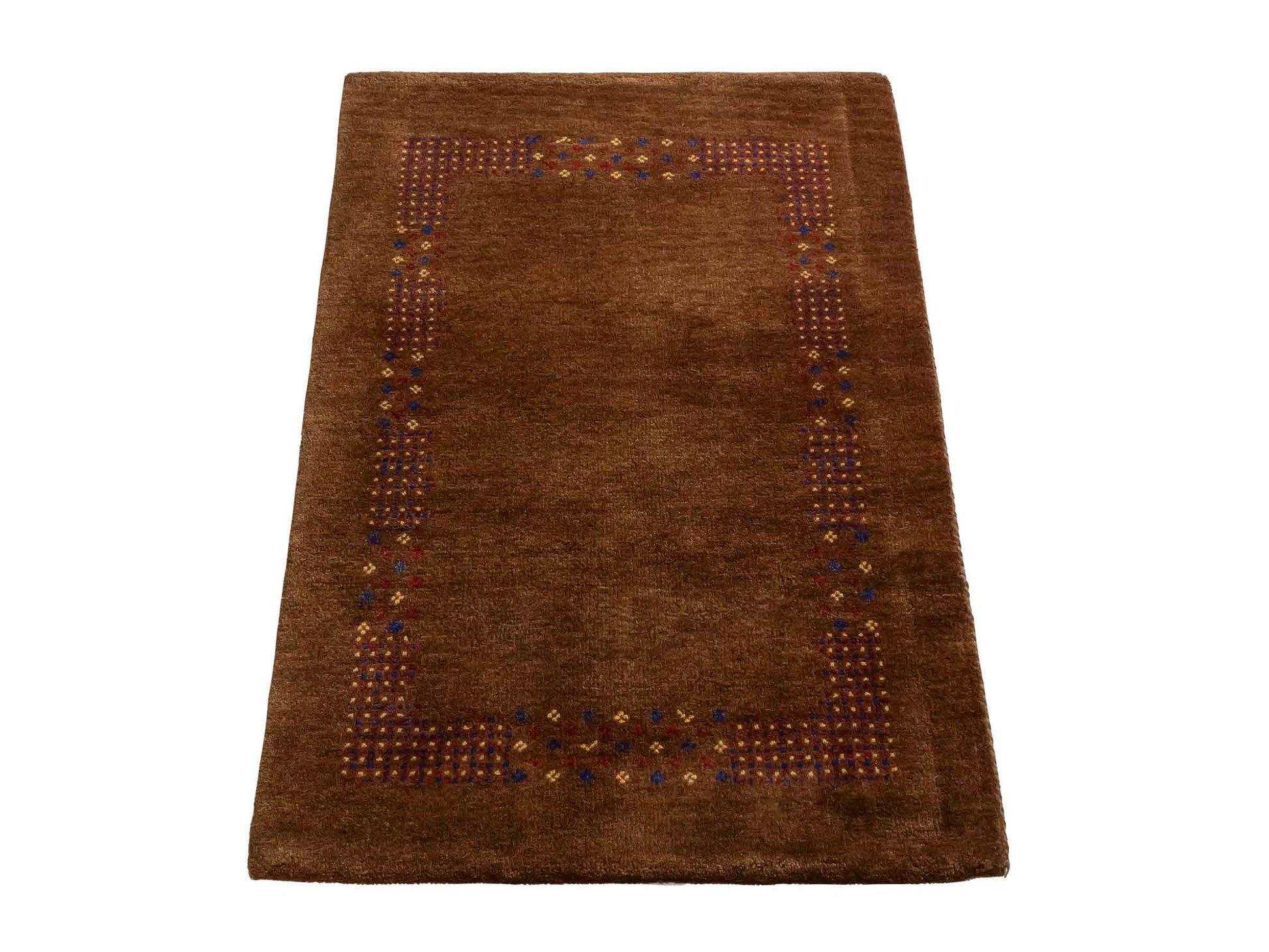 Handgeknüpfter Indo Loribaft Orientteppich von Khademi aus Wolle, braun. Geometrisches Nomaden-Design. Von Hand geknüpft in Indien. Größe: 93x60cm. Teppichnummer: KB4-1717. Verkauf durch Jupiter Intl.
