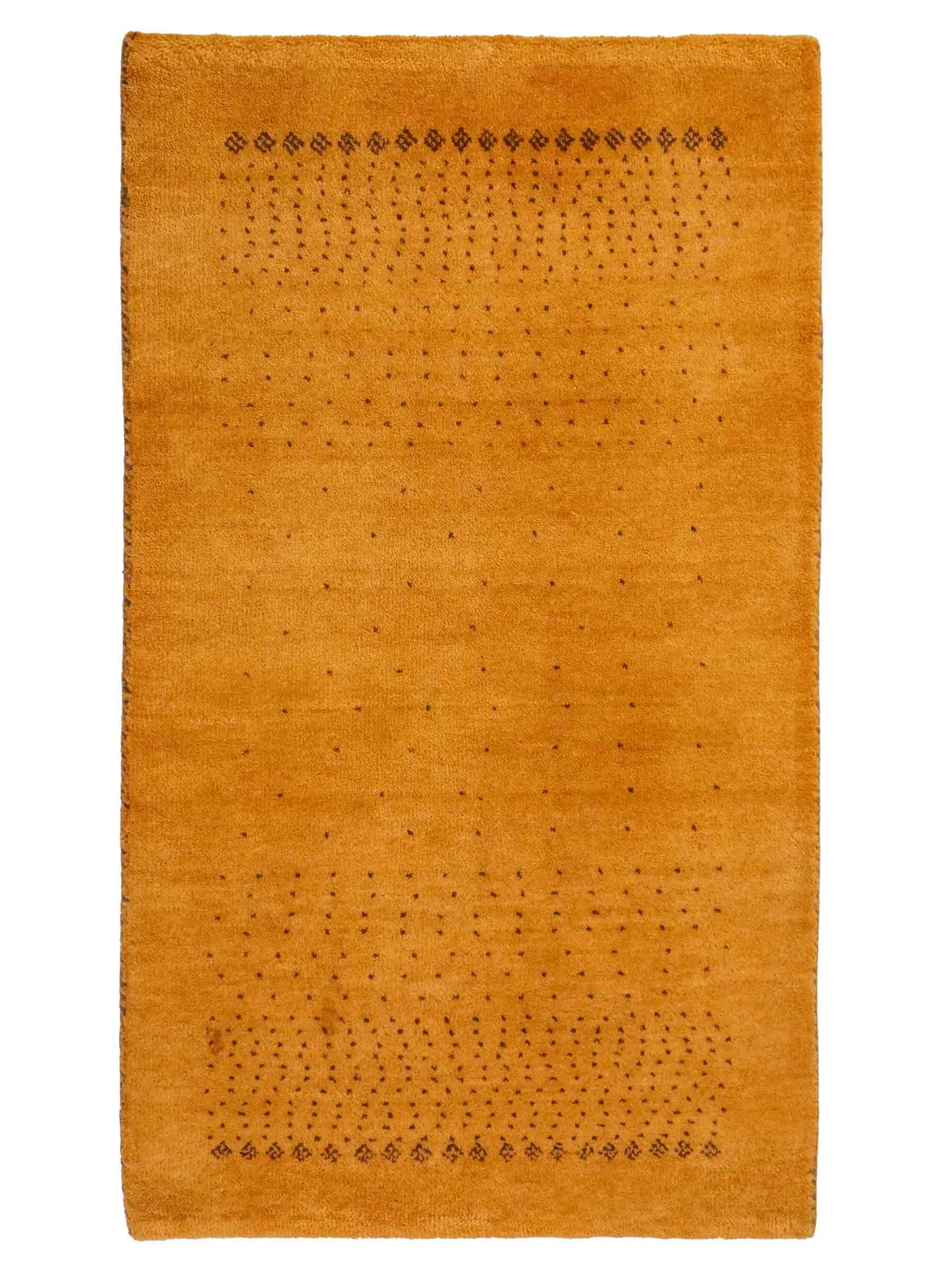 Handgeknüpfter Indo Loribaft Orientteppich von Khademi aus Wolle, gold. Geometrisches Nomaden-Design. Von Hand geknüpft in Indien. Größe: 93x60cm. Teppichnummer: KB4-1720. Verkauf durch Jupiter Intl.