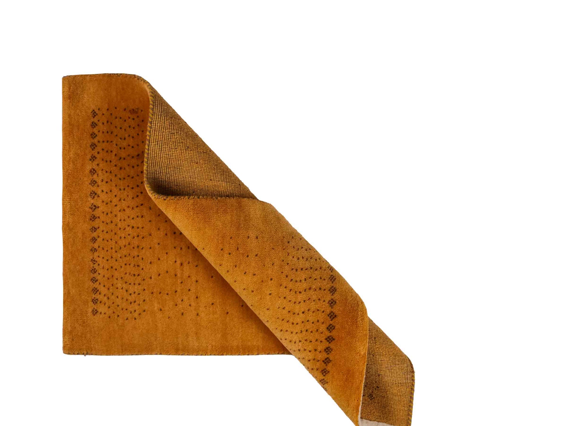 Handgeknüpfter Indo Loribaft Orientteppich von Khademi aus Wolle, gold. Geometrisches Nomaden-Design. Von Hand geknüpft in Indien. Größe: 93x60cm. Teppichnummer: KB4-1720. Verkauf durch Jupiter Intl.