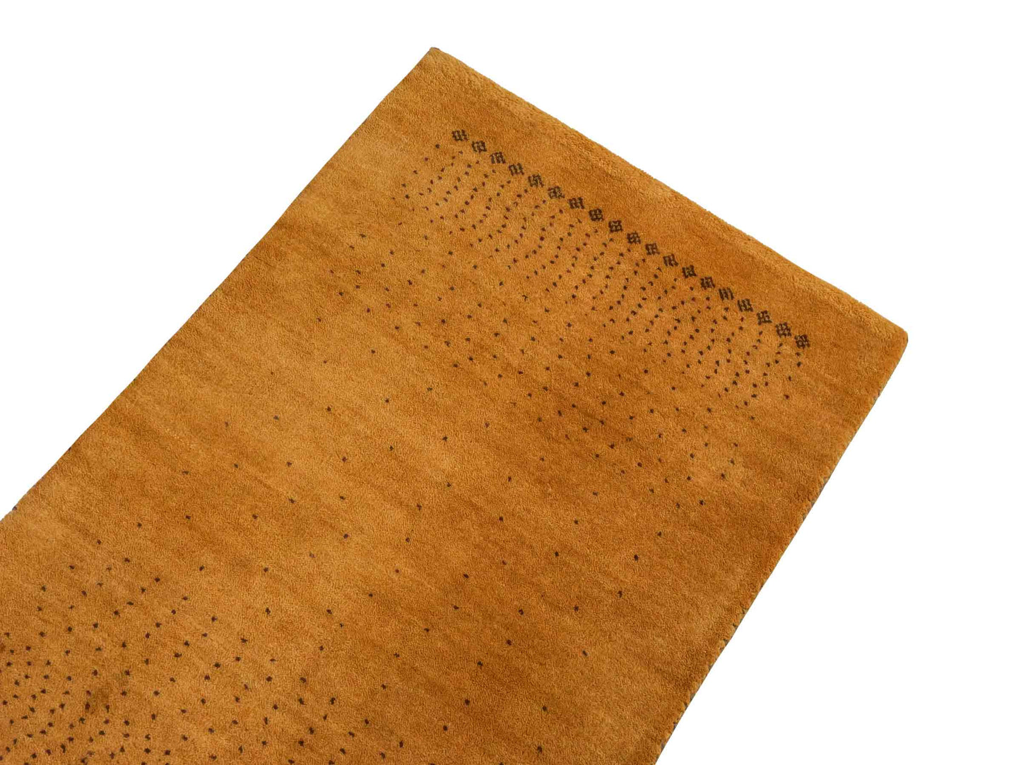 Handgeknüpfter Indo Loribaft Orientteppich von Khademi aus Wolle, gold. Geometrisches Nomaden-Design. Von Hand geknüpft in Indien. Größe: 93x60cm. Teppichnummer: KB4-1720. Verkauf durch Jupiter Intl.