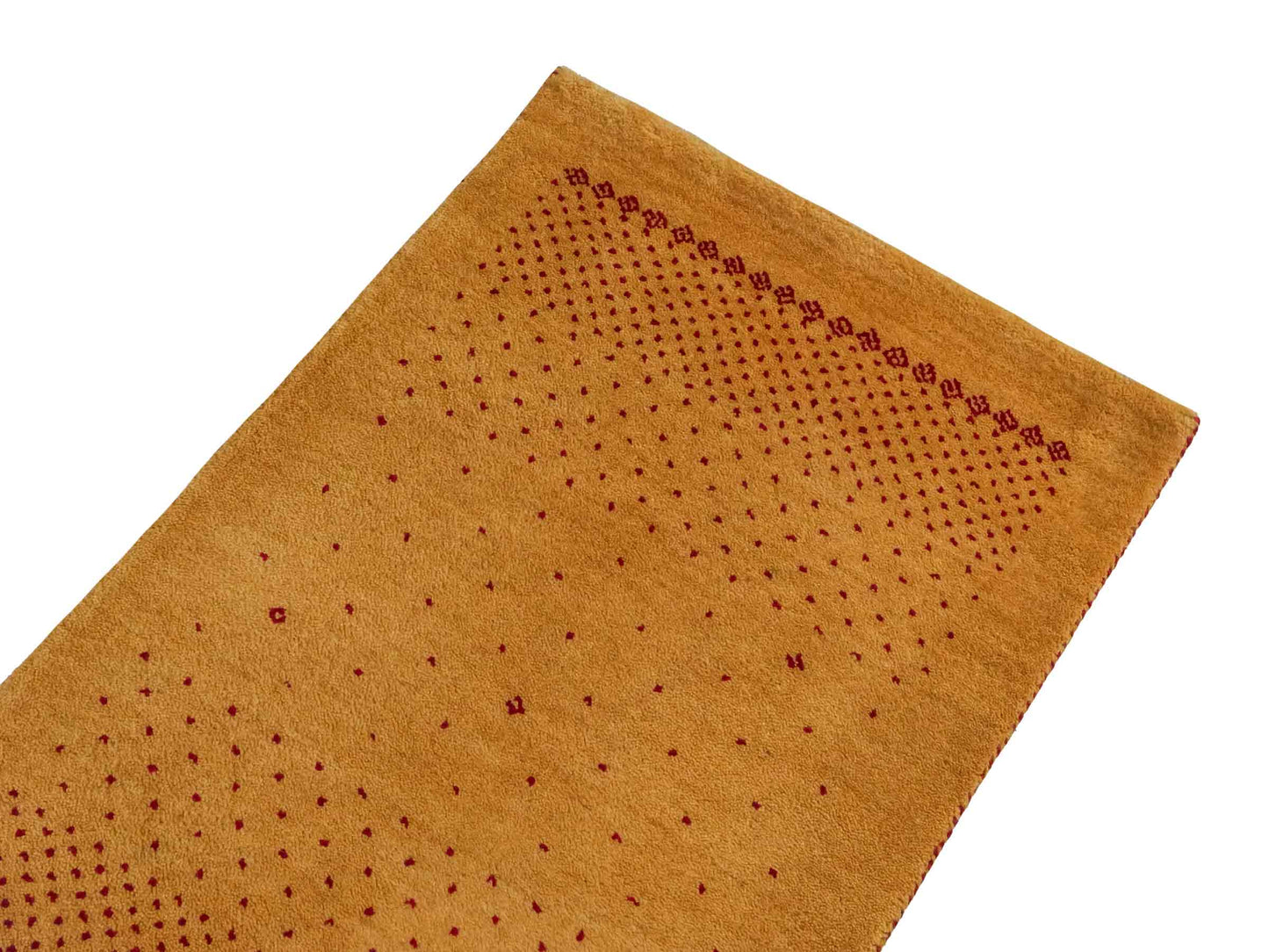 Handgeknüpfter Indo Loribaft Orientteppich von Khademi aus Wolle, gold. Geometrisches Nomaden-Design. Von Hand geknüpft in Indien. Größe: 93x60cm. Teppichnummer: KB4-1759. Verkauf durch Jupiter Intl.