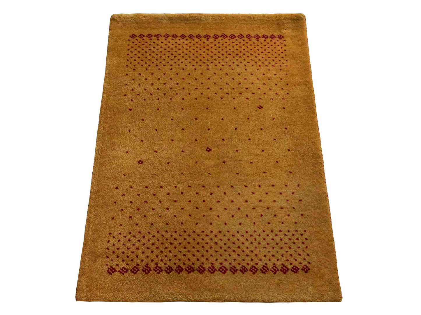 Handgeknüpfter Indo Loribaft Orientteppich von Khademi aus Wolle, gold. Geometrisches Nomaden-Design. Von Hand geknüpft in Indien. Größe: 93x60cm. Teppichnummer: KB4-1759. Verkauf durch Jupiter Intl.