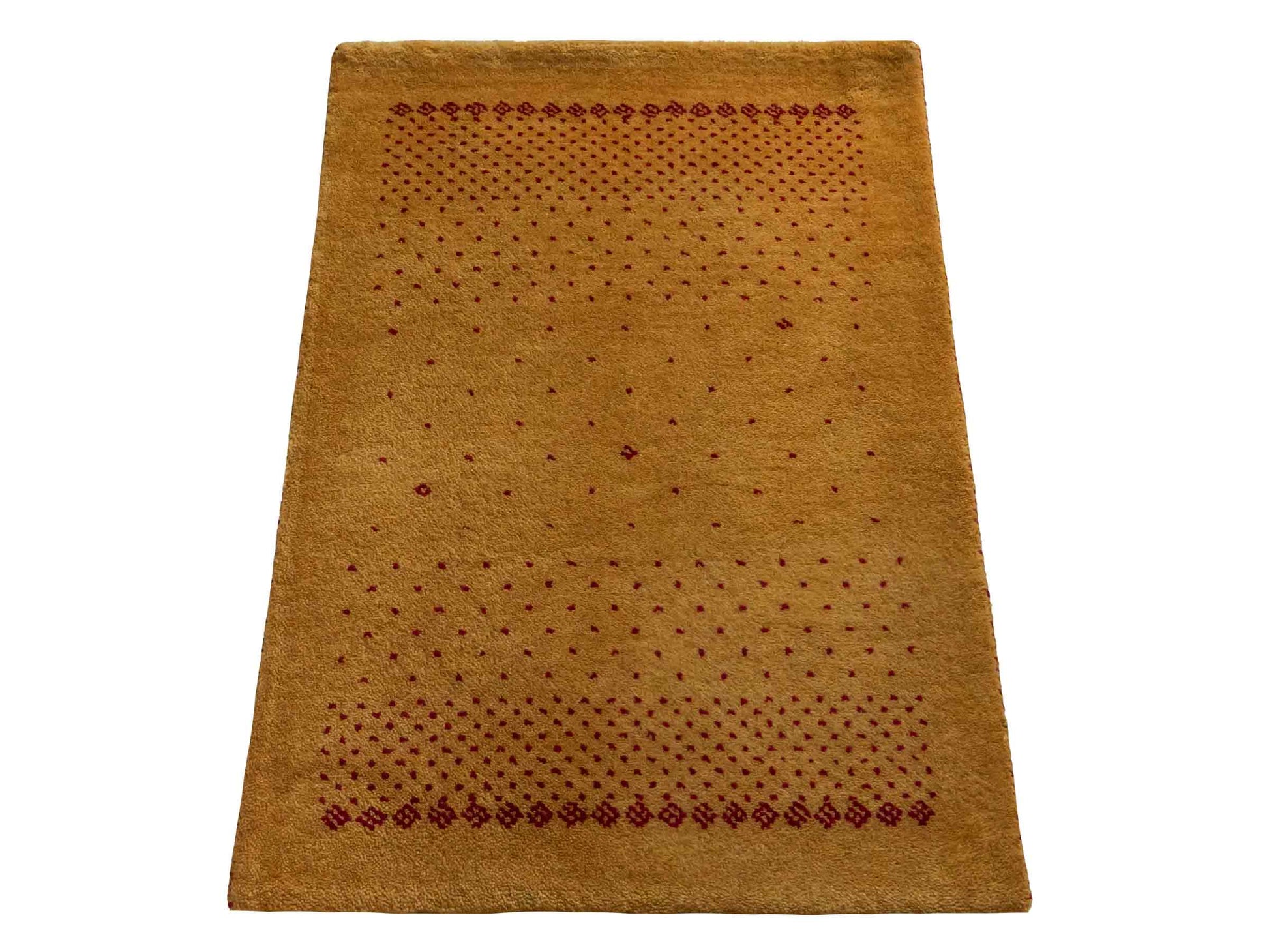 Handgeknüpfter Indo Loribaft Orientteppich von Khademi aus Wolle, gold. Geometrisches Nomaden-Design. Von Hand geknüpft in Indien. Größe: 93x60cm. Teppichnummer: KB4-1759. Verkauf durch Jupiter Intl.