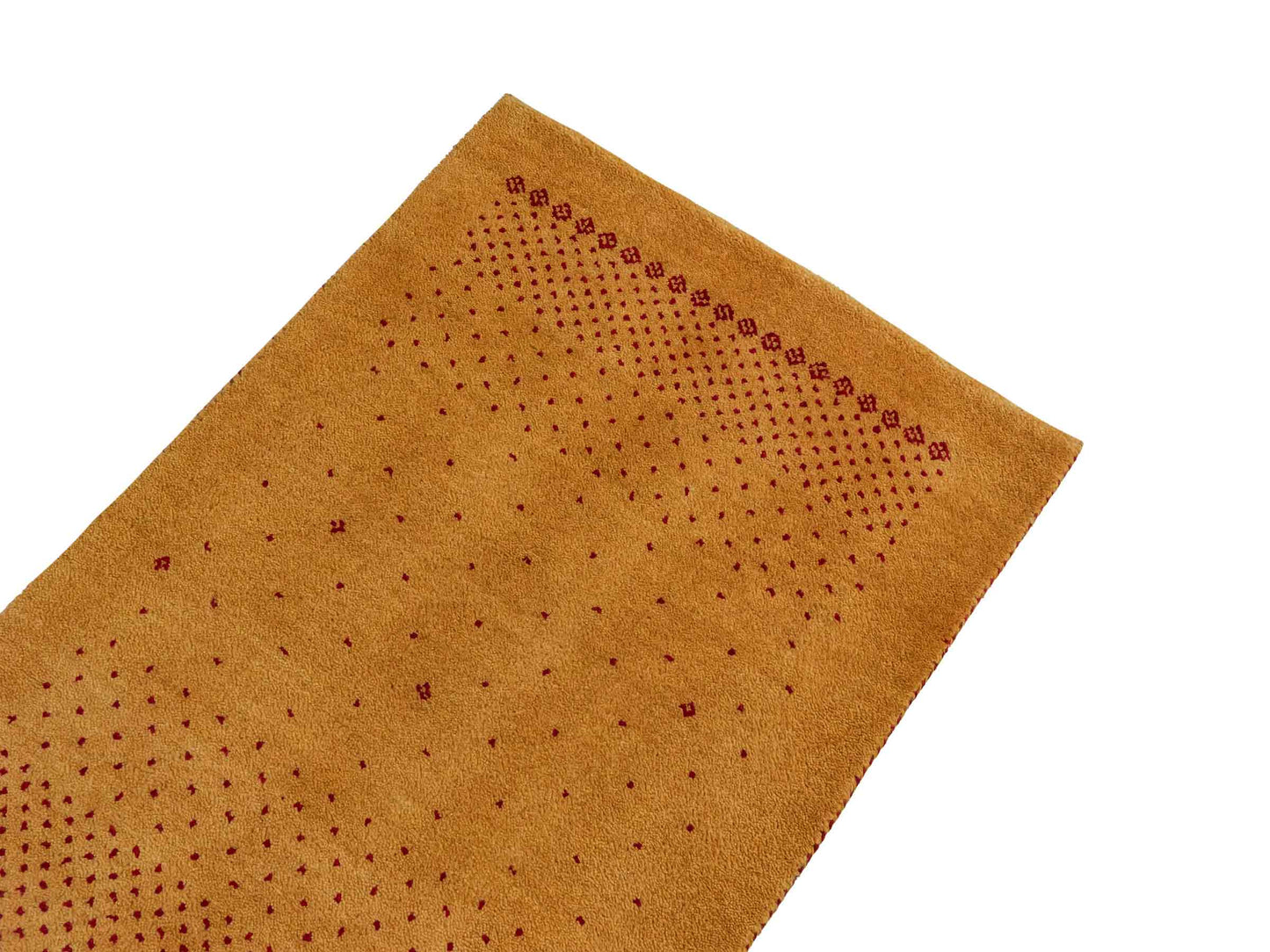 Handgeknüpfter Indo Loribaft Orientteppich von Khademi aus Wolle, gold. Geometrisches Nomaden-Design. Von Hand geknüpft in Indien. Größe: 93x61cm. Teppichnummer: KB4-1748. Verkauf durch Jupiter Intl.