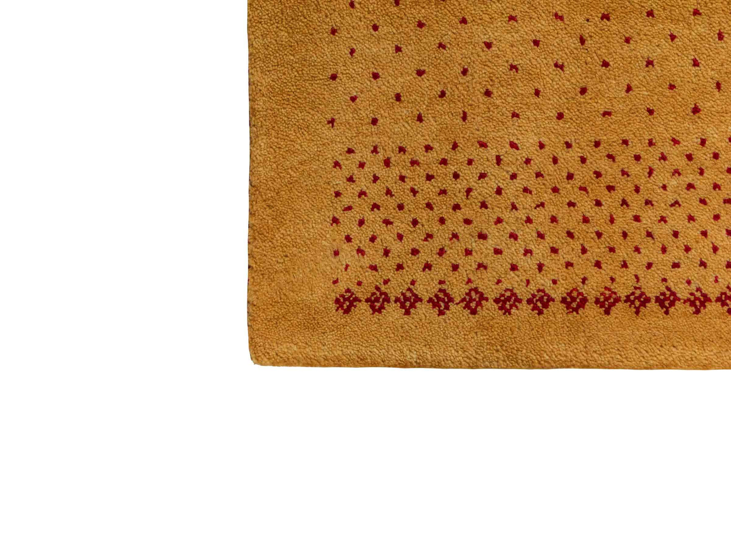 Handgeknüpfter Indo Loribaft Orientteppich von Khademi aus Wolle, gold. Geometrisches Nomaden-Design. Von Hand geknüpft in Indien. Größe: 93x61cm. Teppichnummer: KB4-1748. Verkauf durch Jupiter Intl.