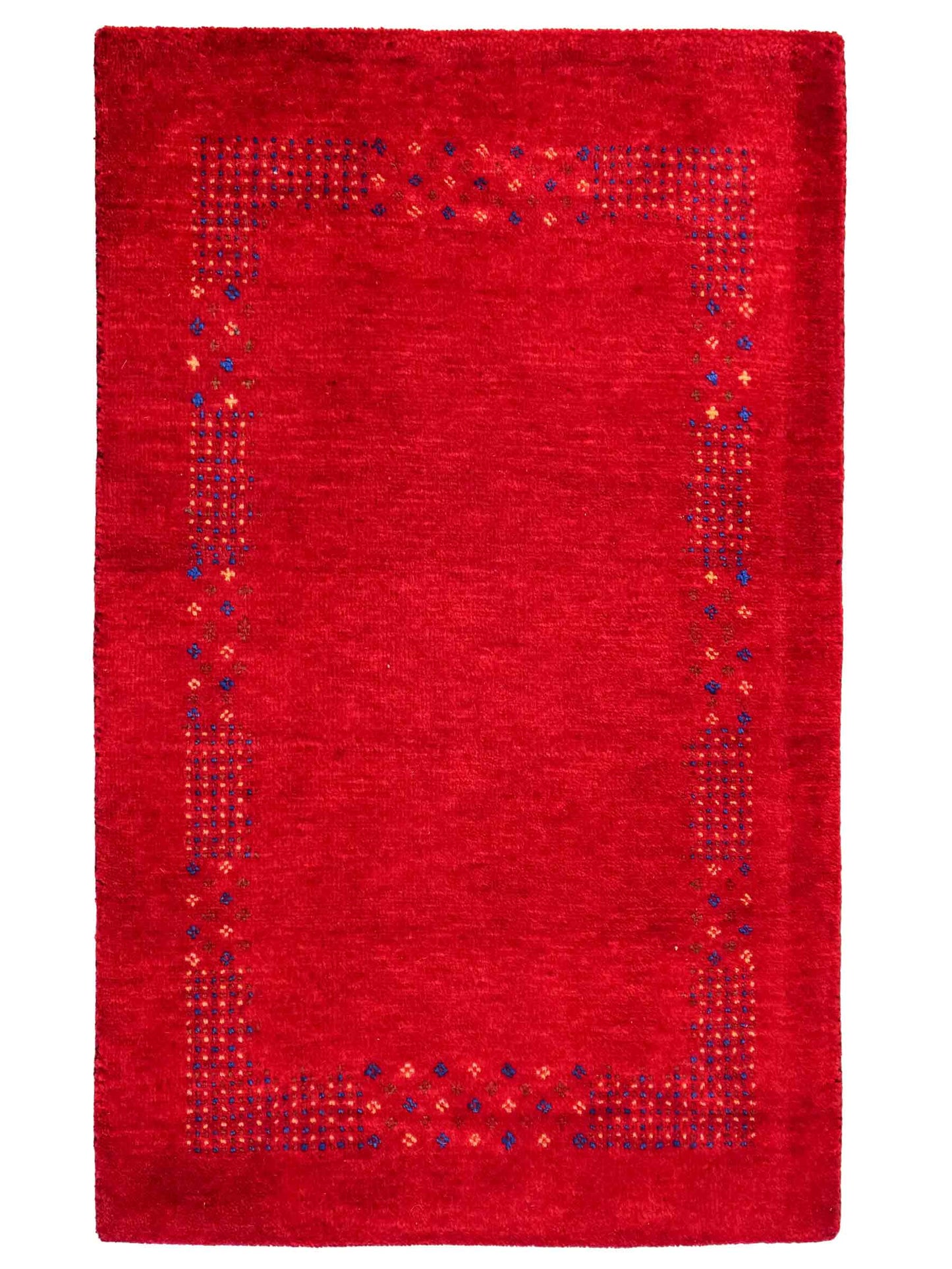 Handgeknüpfter Indo Loribaft Orientteppich von Khademi aus Wolle, rot. Geometrisches Nomaden-Design. Von Hand geknüpft in Indien. Größe: 93x62cm. Teppichnummer: KB4-1721. Verkauf durch Jupiter Intl.