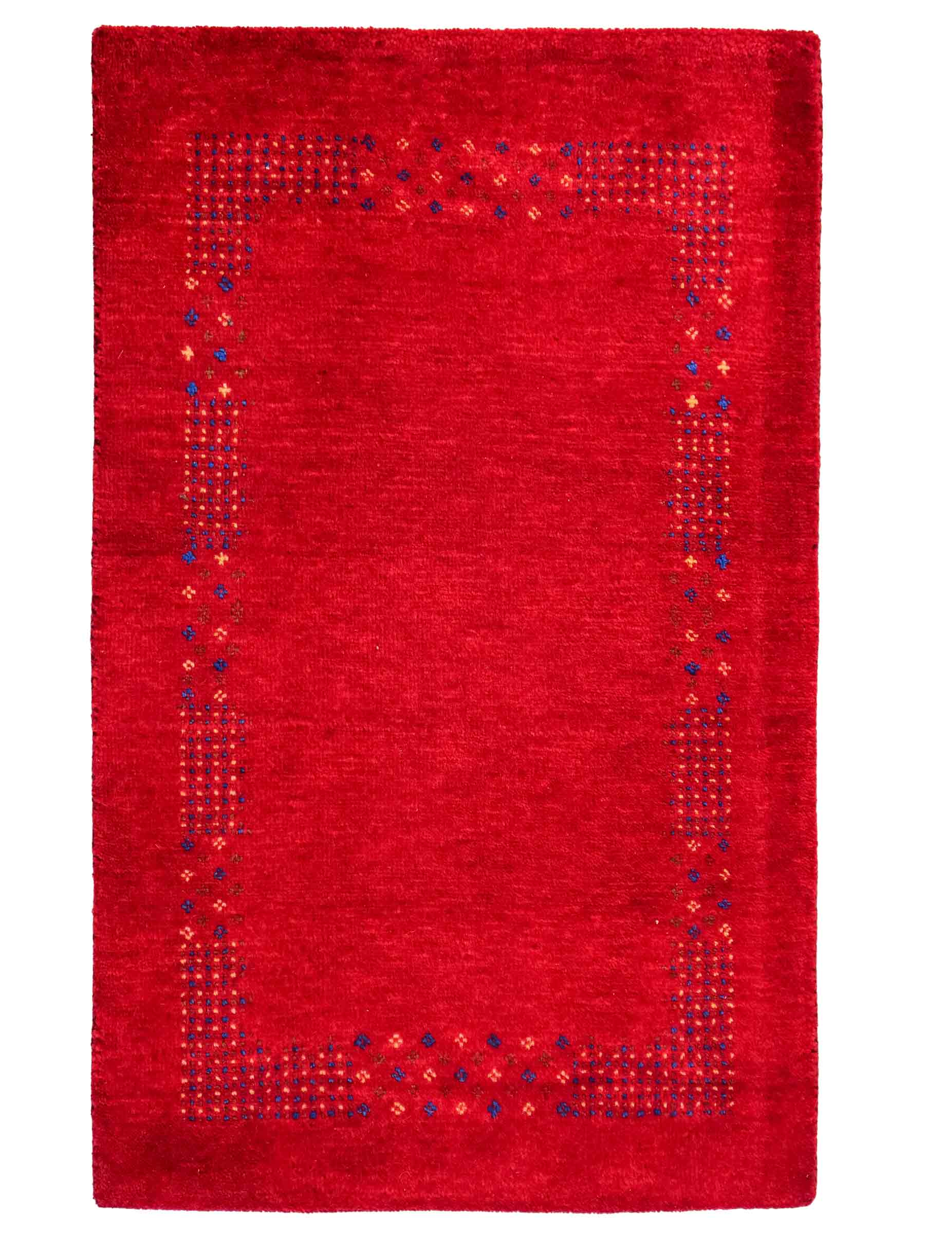 Handgeknüpfter Indo Loribaft Orientteppich von Khademi aus Wolle, rot. Geometrisches Nomaden-Design. Von Hand geknüpft in Indien. Größe: 93x62cm. Teppichnummer: KB4-1721. Verkauf durch Jupiter Intl.