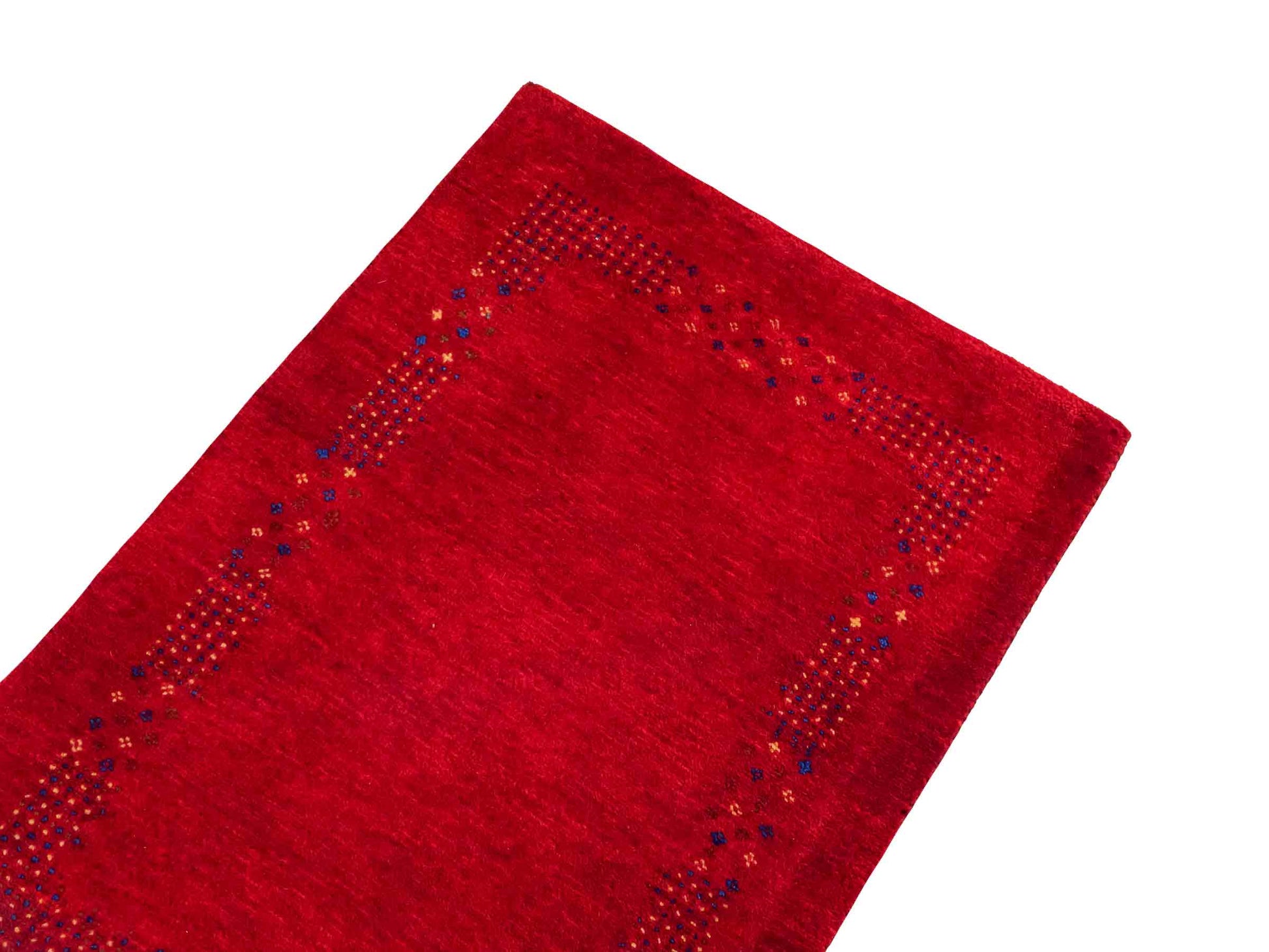 Handgeknüpfter Indo Loribaft Orientteppich von Khademi aus Wolle, rot. Geometrisches Nomaden-Design. Von Hand geknüpft in Indien. Größe: 93x62cm. Teppichnummer: KB4-1721. Verkauf durch Jupiter Intl.