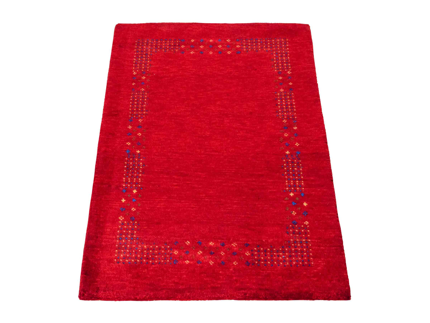 Handgeknüpfter Indo Loribaft Orientteppich von Khademi aus Wolle, rot. Geometrisches Nomaden-Design. Von Hand geknüpft in Indien. Größe: 93x62cm. Teppichnummer: KB4-1721. Verkauf durch Jupiter Intl.