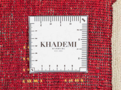 Handgeknüpfter Indo Loribaft Orientteppich von Khademi aus Wolle, rot. Geometrisches Nomaden-Design. Von Hand geknüpft in Indien. Größe: 93x62cm. Teppichnummer: KB4-1763. Verkauf durch Jupiter Intl.