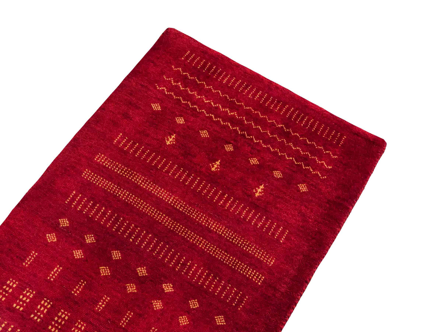 Handgeknüpfter Indo Loribaft Orientteppich von Khademi aus Wolle, rot. Geometrisches Nomaden-Design. Von Hand geknüpft in Indien. Größe: 93x62cm. Teppichnummer: KB4-1763. Verkauf durch Jupiter Intl.